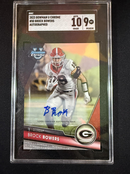 #50 Brock Bowers 2023 Bowman University Chrome AU Auto Bulldogs Chrome Prospect