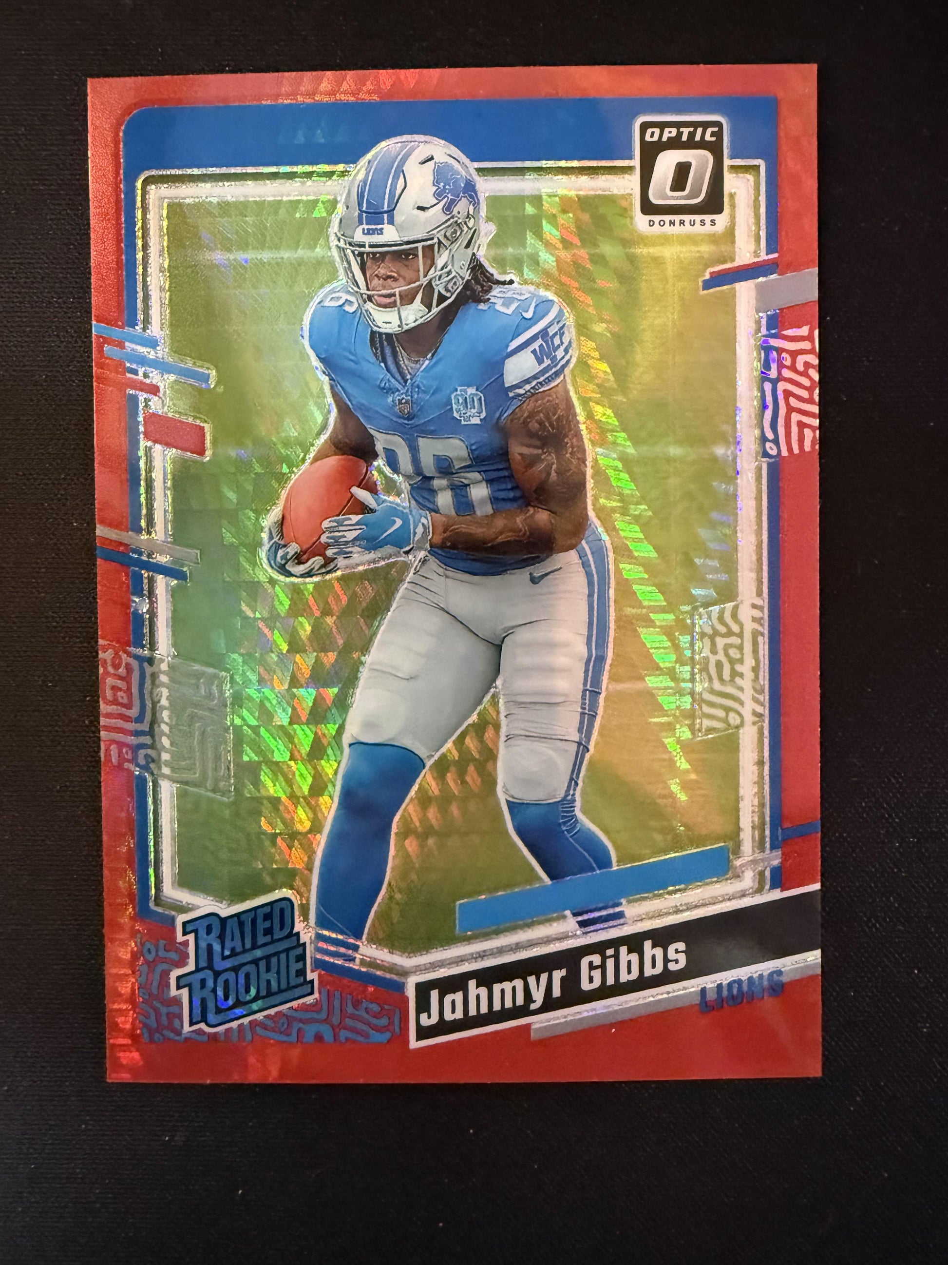 #236 Jahmyr Gibbs 2023 Donruss Optic RC Rookie Detroit Lions sports Red Hyper
