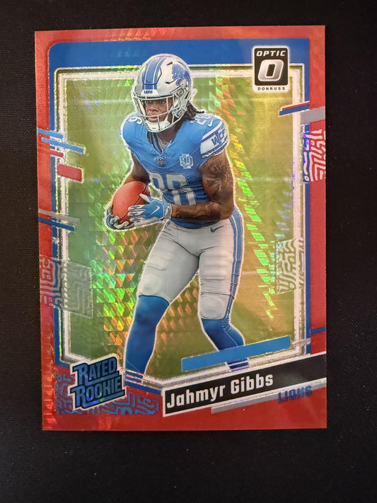 #236 Jahmyr Gibbs 2023 Donruss Optic RC Rookie Detroit Lions sports Red Hyper