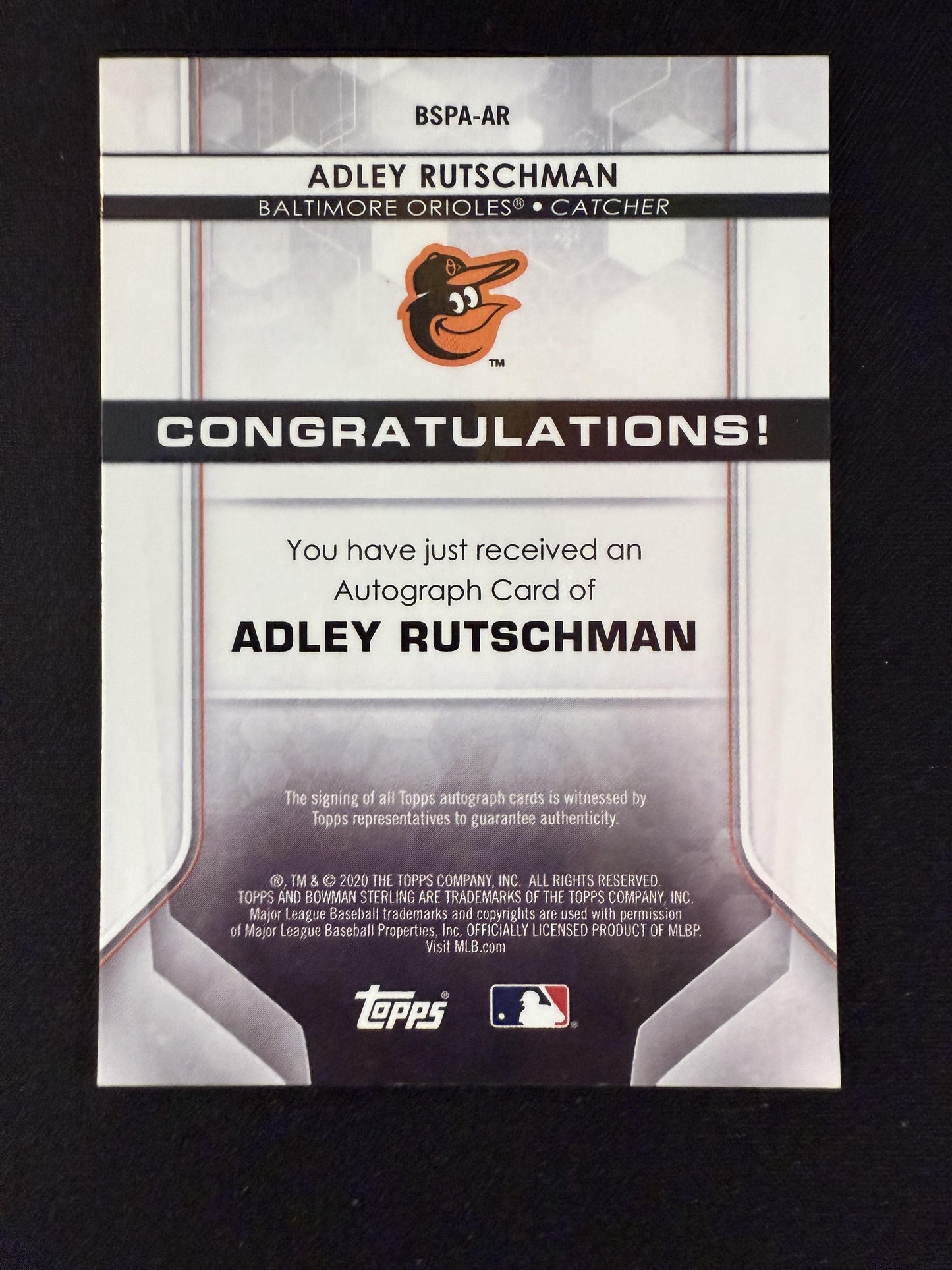 #BSPA-AR Adley Rutschman 2020 Bowman Sterling AU Auto Orioles Prospect