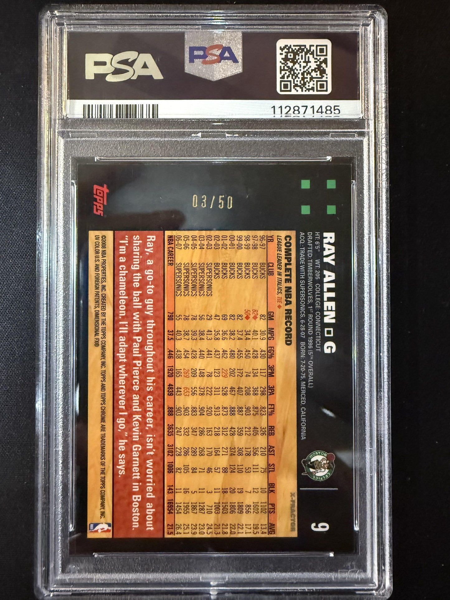 #9 Ray Allen 2007-08 Topps Chrome SN #/50 Boston Celtics sports X-Fractors