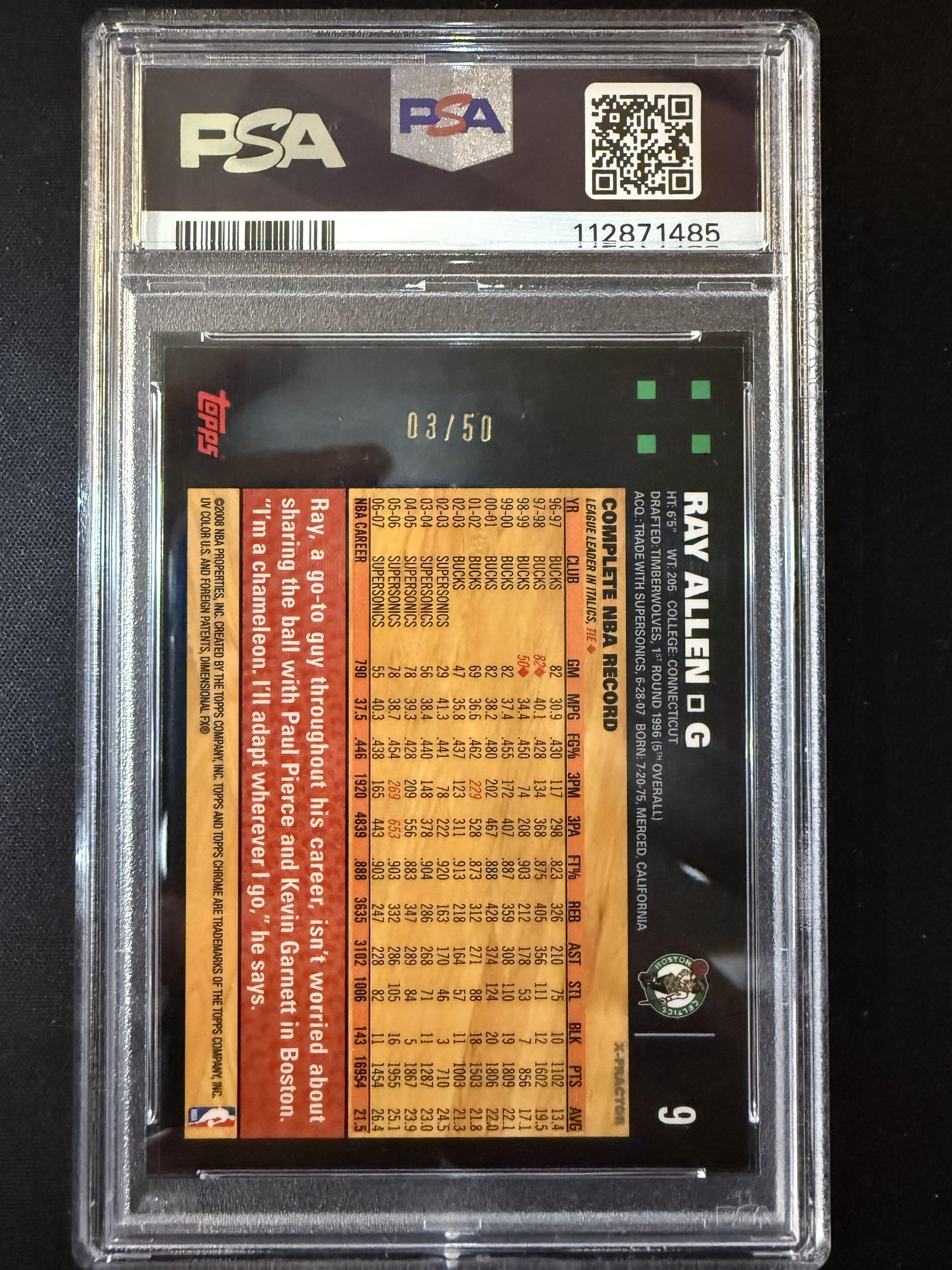 #9 Ray Allen 2007-08 Topps Chrome SN #/50 Boston Celtics sports X-Fractors