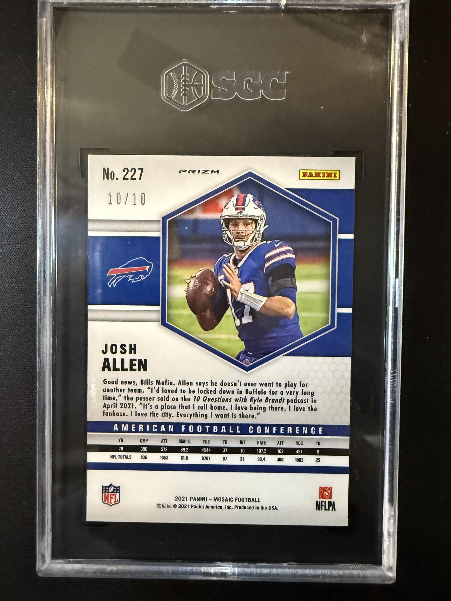 #227 Josh Allen 2021 Panini Mosaic SN #/10 Buffalo Bills sports Prizm Gold