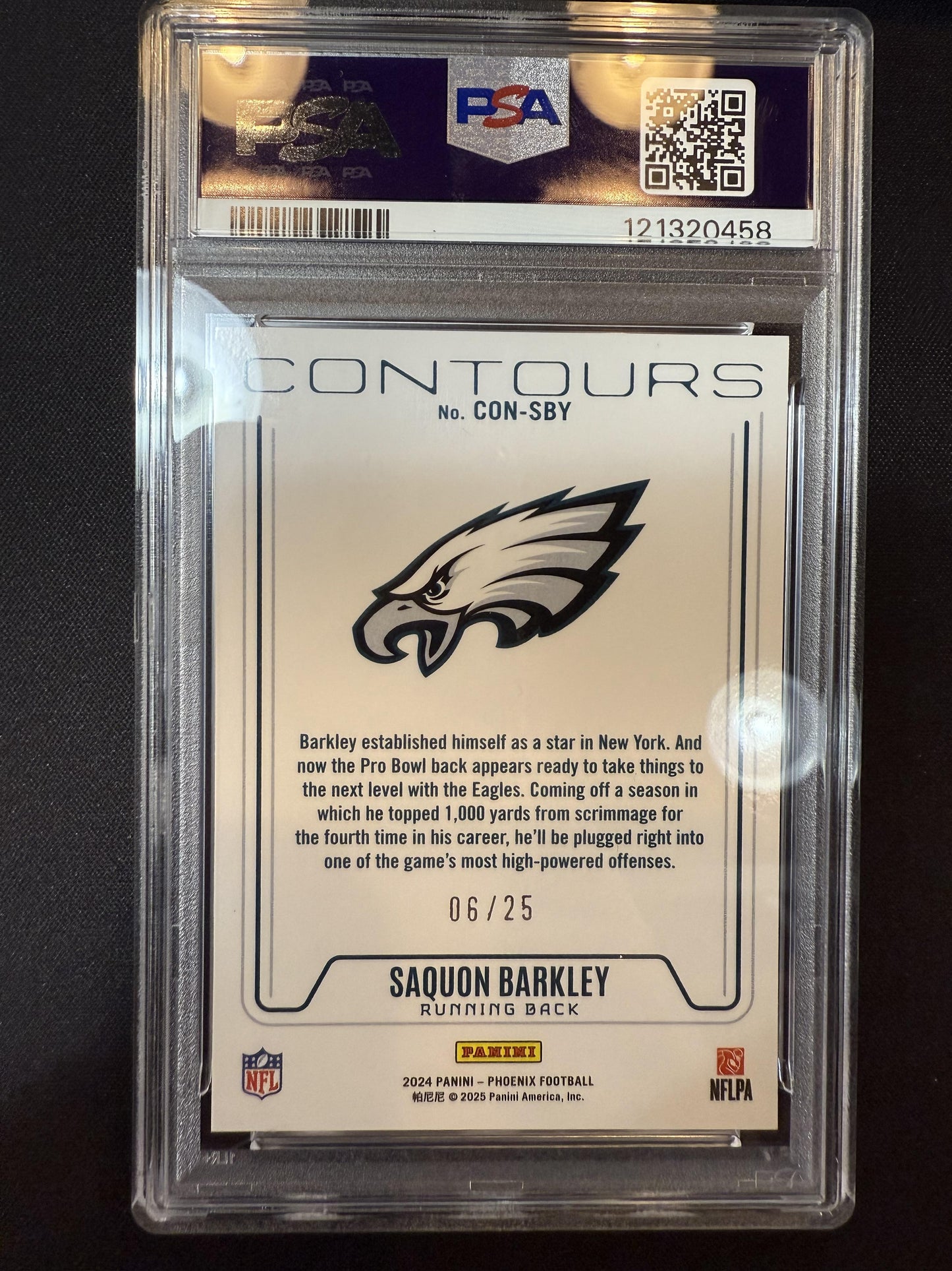 #CON-SBY Saquon Barkley 2024 Panini Phoenix SN #/25 Eagles Contours Green