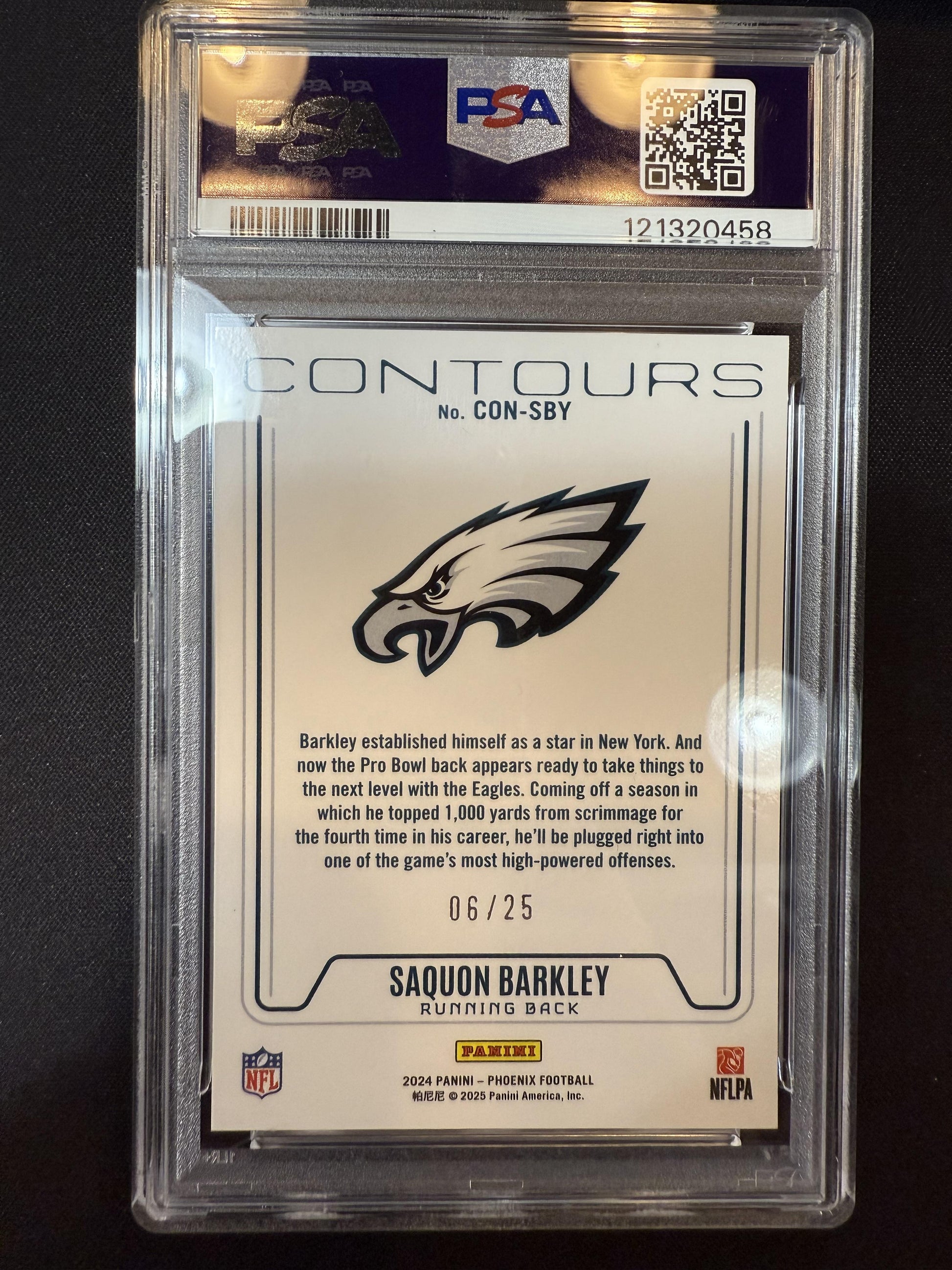 #CON-SBY Saquon Barkley 2024 Panini Phoenix SN #/25 Eagles Contours Green