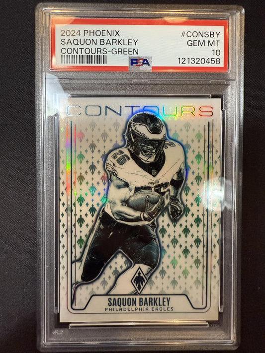 #CON-SBY Saquon Barkley 2024 Panini Phoenix SN #/25 Eagles Contours Green