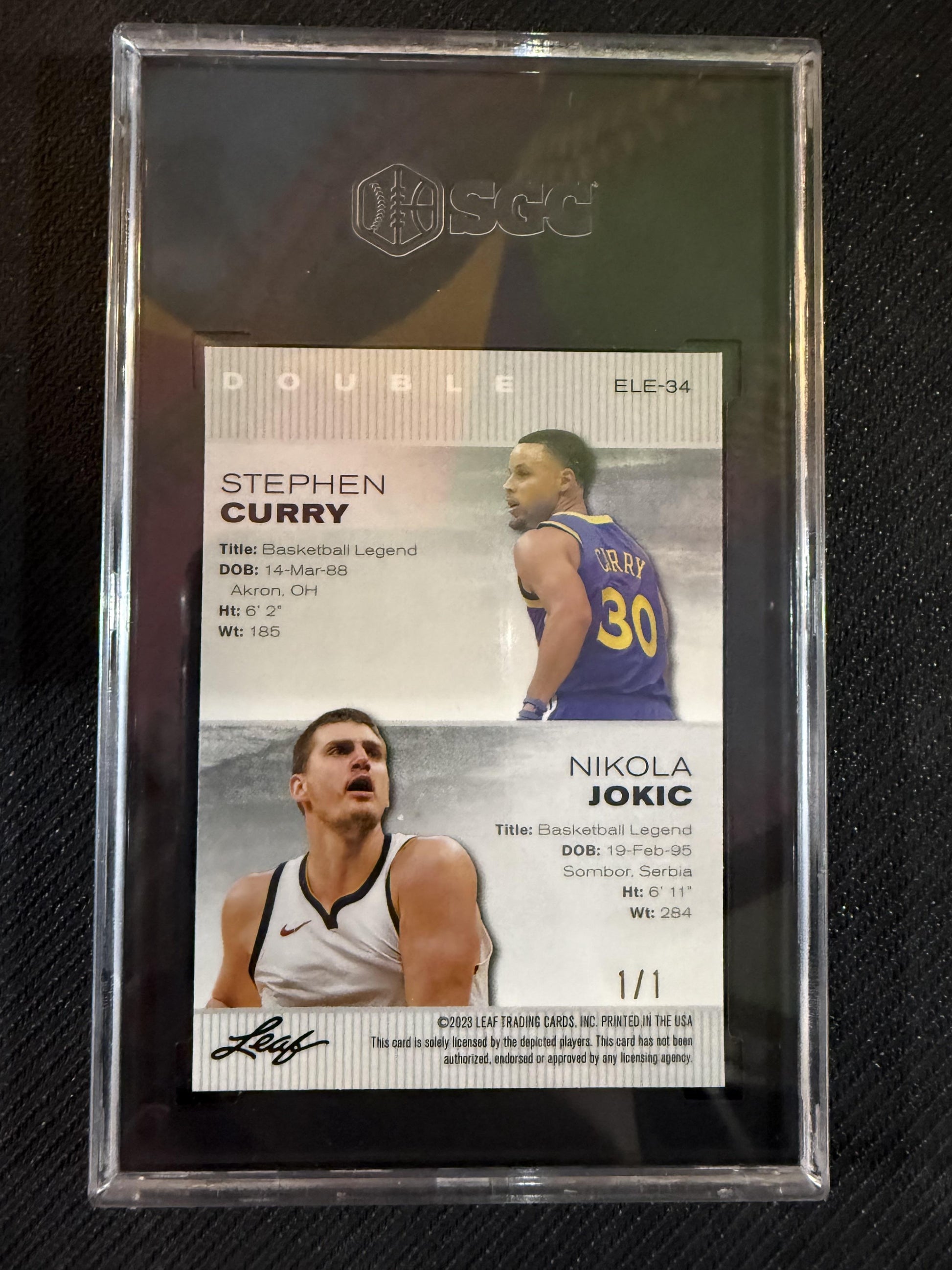 #ELE-34 CURRY JOKIC 2025 LEAF EXCLUSIVE LEGENDS EDITION GOLD SUPER PRISMATIC 1/1