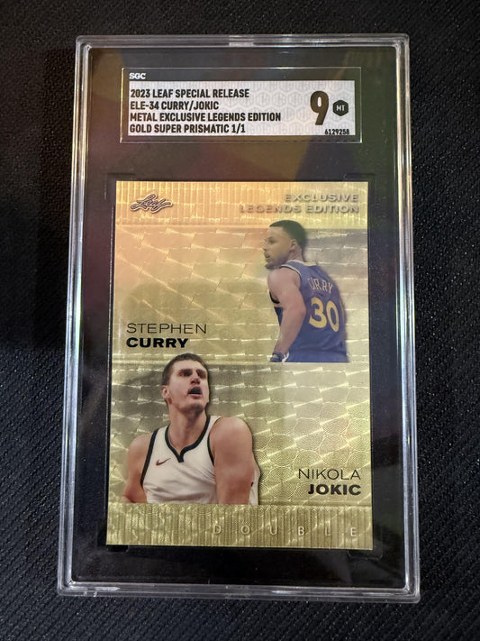 #ELE-34 CURRY JOKIC 2025 LEAF EXCLUSIVE LEGENDS EDITION GOLD SUPER PRISMATIC 1/1