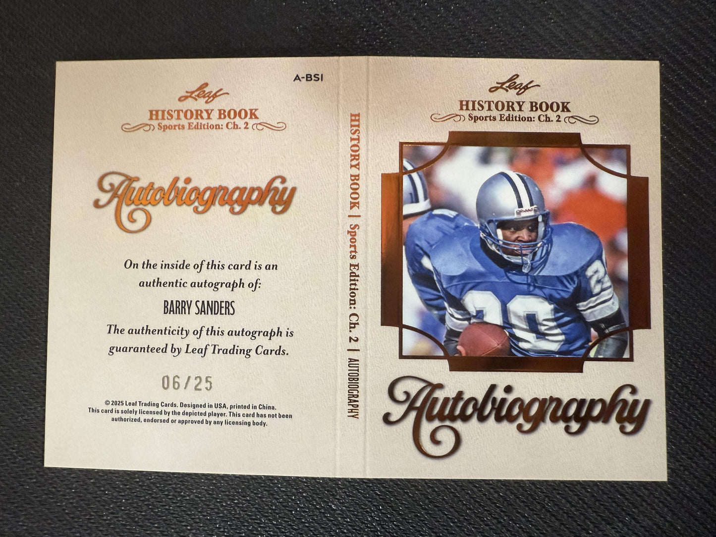 #A-BSI BARRY SANDERS 2025 LEAF HISTORY BOOK CHAPTER 2 AUTOBIOGRAPHY AUTO /25