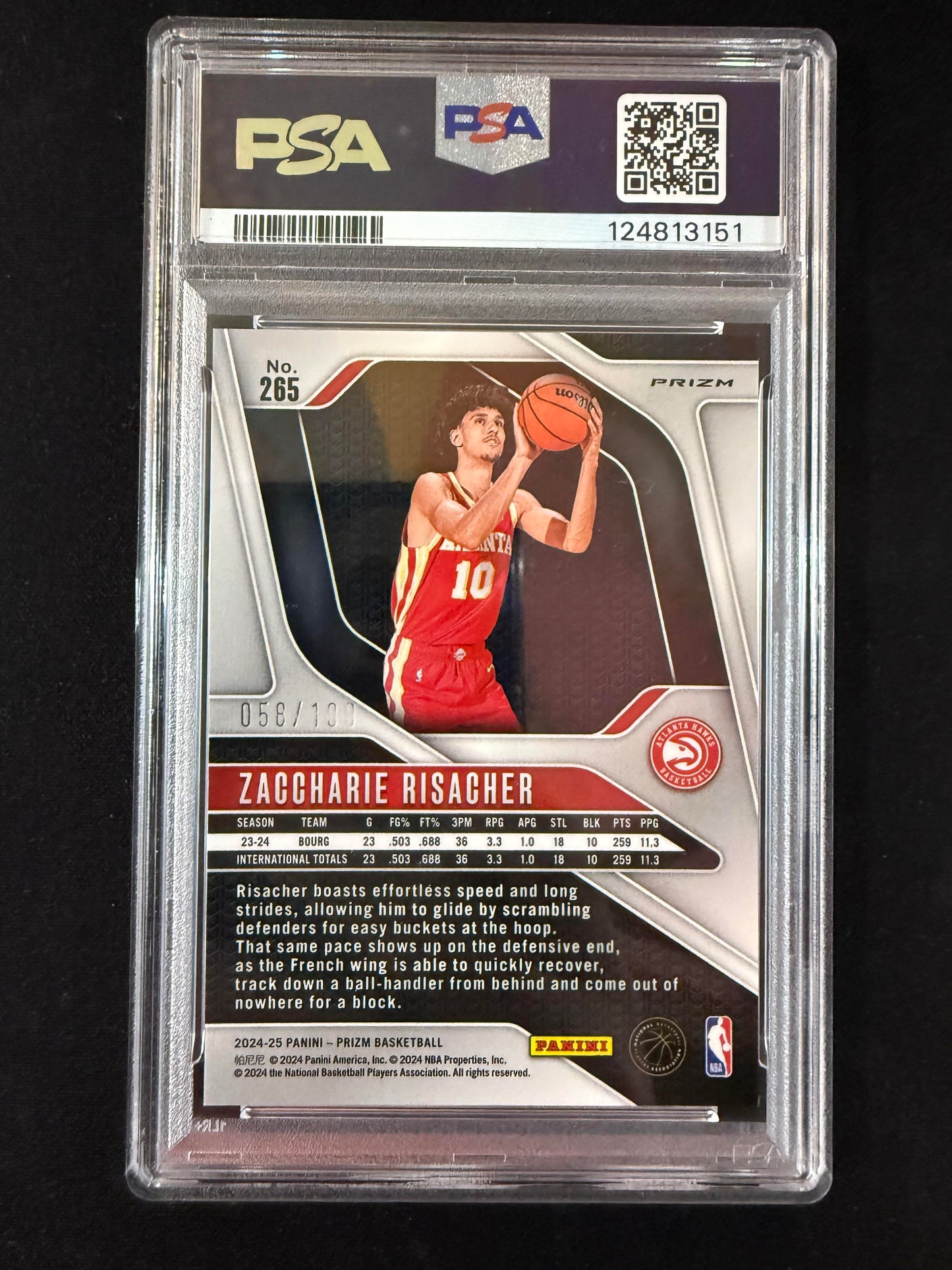#265 Zaccharie Risacher 2024-25 Panini Prizm /199 Hawks Orange Seismic