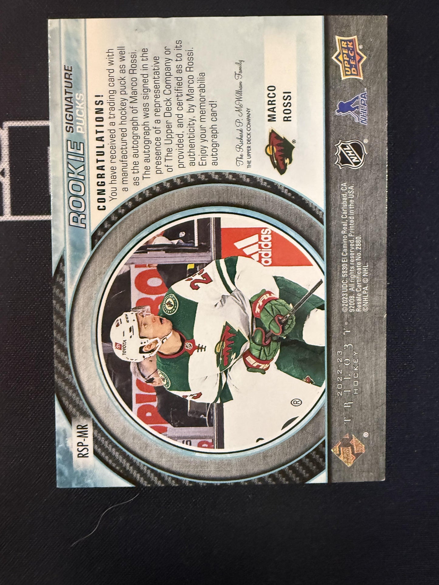 #RSP-MR Marco Rossi 2022-23 Upper Deck Trilogy Auto Wild Rookie Signature Pucks
