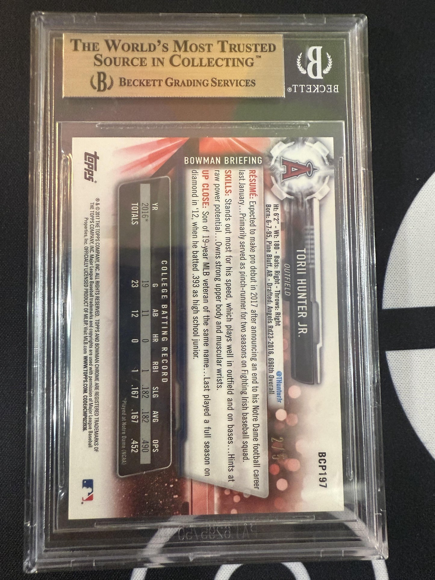 #BCP197 Torii Hunter Jr. 2017 Bowman Chrome /5 Angels Prospects Red Refractor