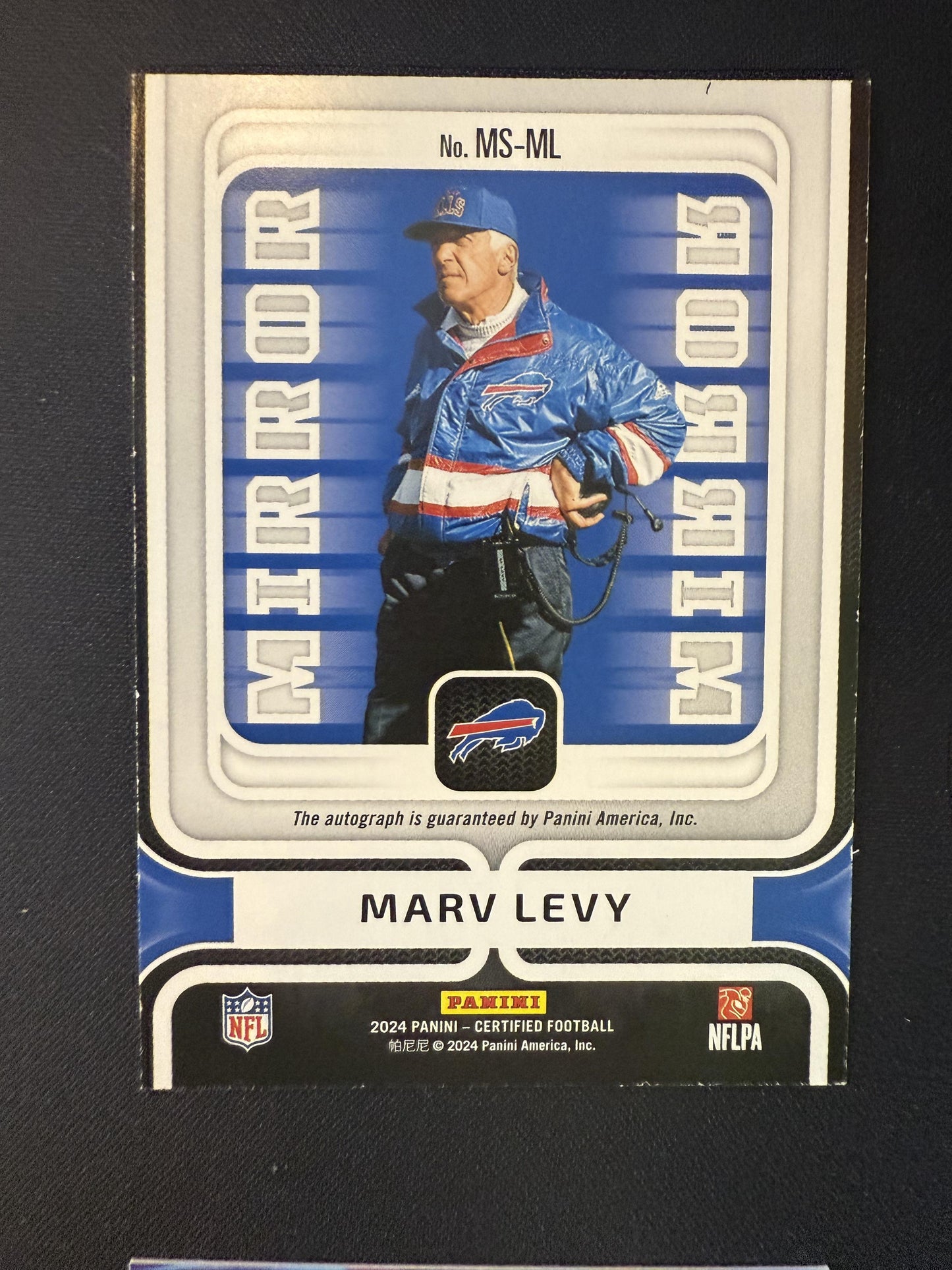 #MS-ML Marv Levy 2024 Panini Certified Auto /35 Bills Mirror Signatures Red