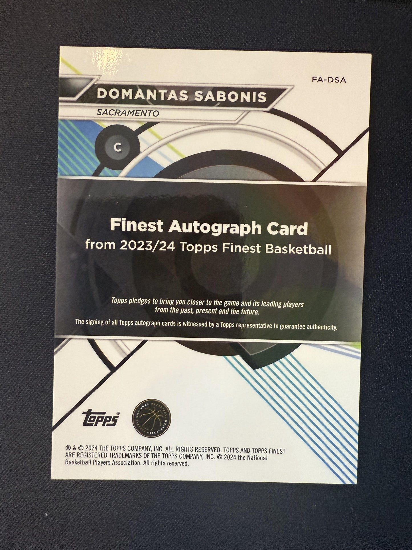 #FA-DSA DOMANTAS SABONIS 2024 TOPPS FINEST BLUE AUTOGRAPH /99
