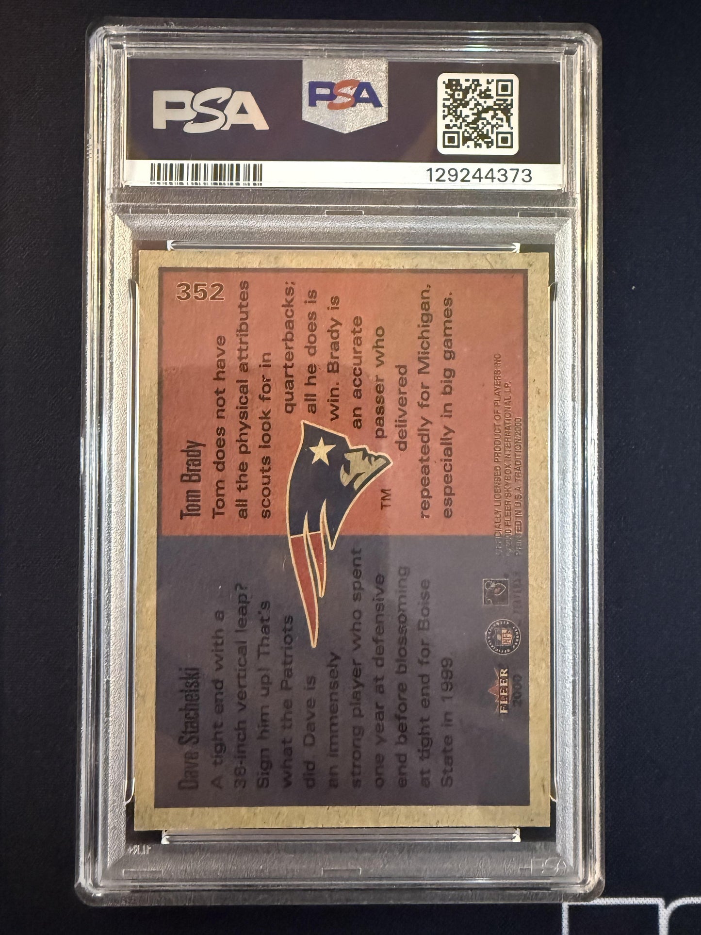 #352 Dave Stachelski / Tom Brady 2000 Fleer Tradition RC Rookie Patriots