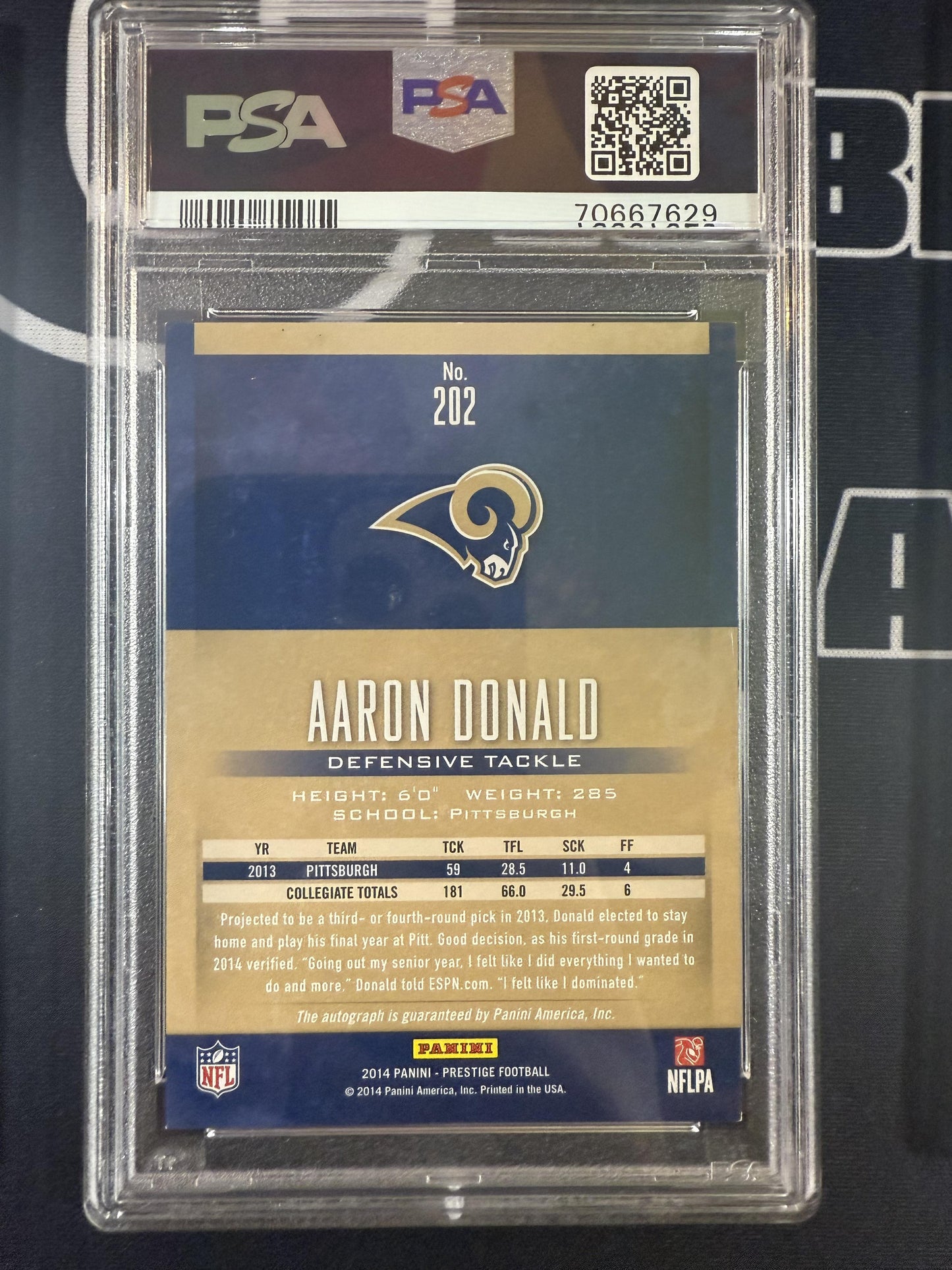 #202 Aaron Donald 2014 Panini Prestige RC,AU Rookie Auto Rams Extra Points Blue