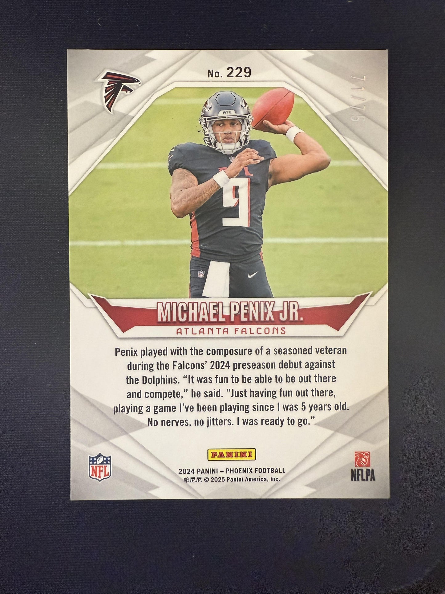 #229 Michael Penix Jr. 2024 Panini Phoenix SN,RC Rookie /75 Falcons Bronze