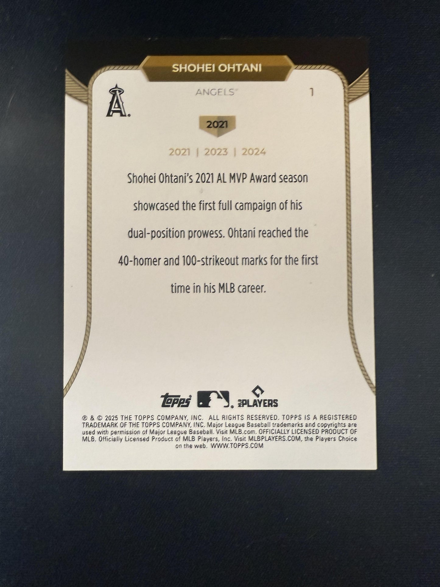 #1 Shohei Ohtani 2025 Topps Welcome to the Club: 3X MVP SN #/50 Angels Gold Foil