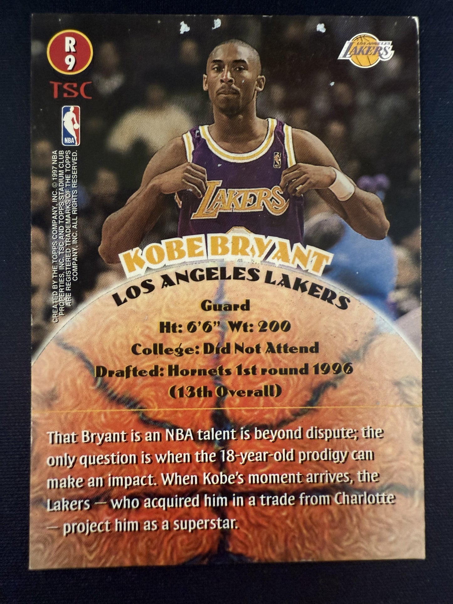 #R9 Kobe Bryant 1996-97 Stadium Club Los Angeles Lakers sports Rookies