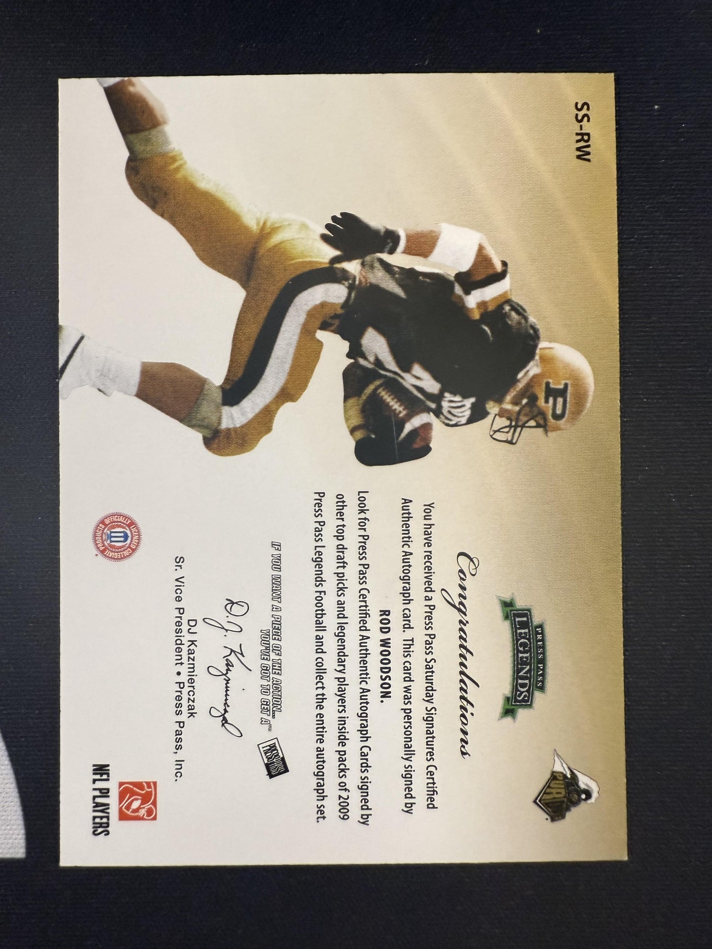 #SS-RW2 Rod Woodson 2009 Press Pass Legends AU Auto Purdue Saturday Signatures