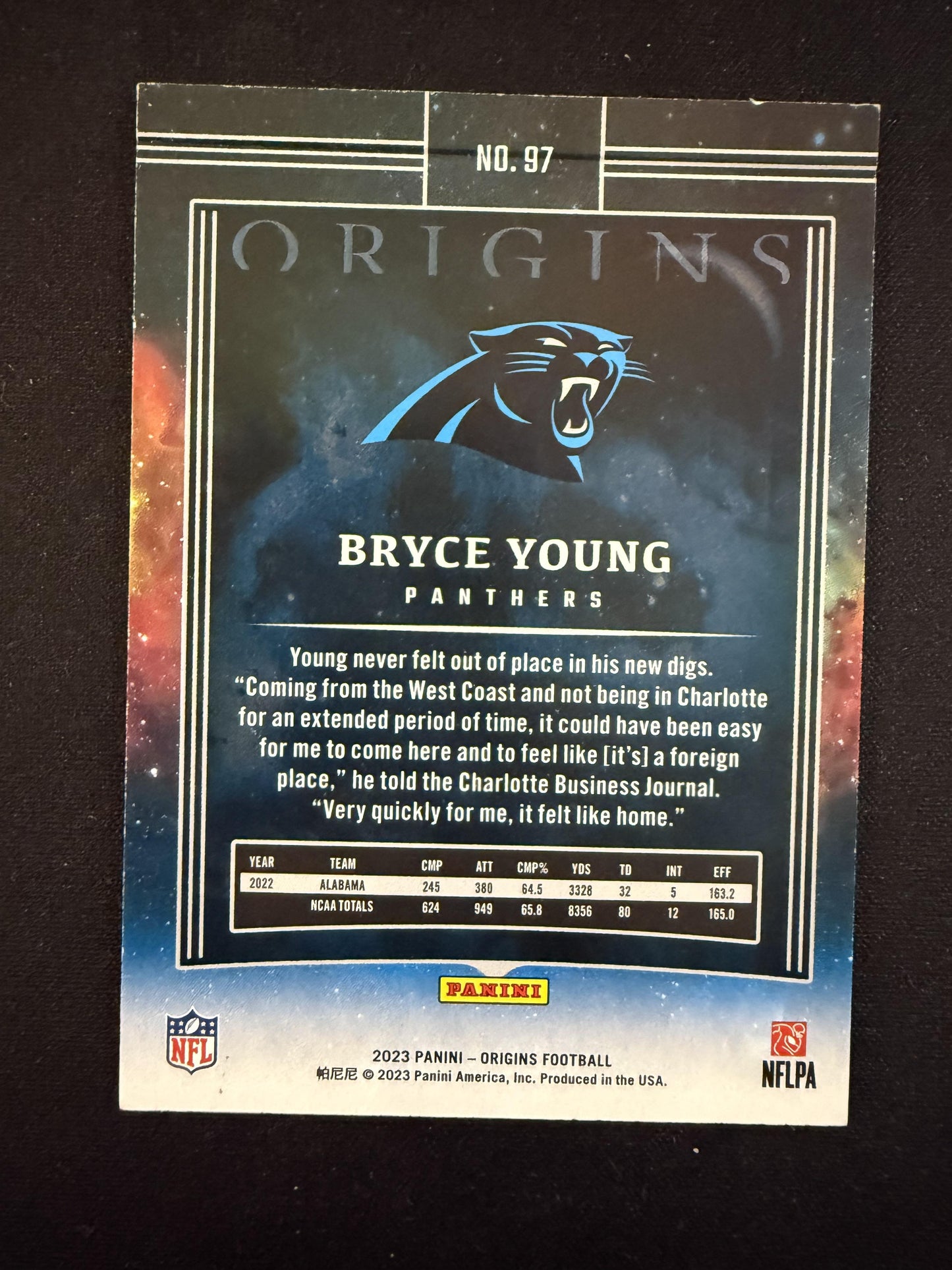 #97 Bryce Young 2023 Panini Origins SN,RC Rookie #/17 Carolina Panthers Purple