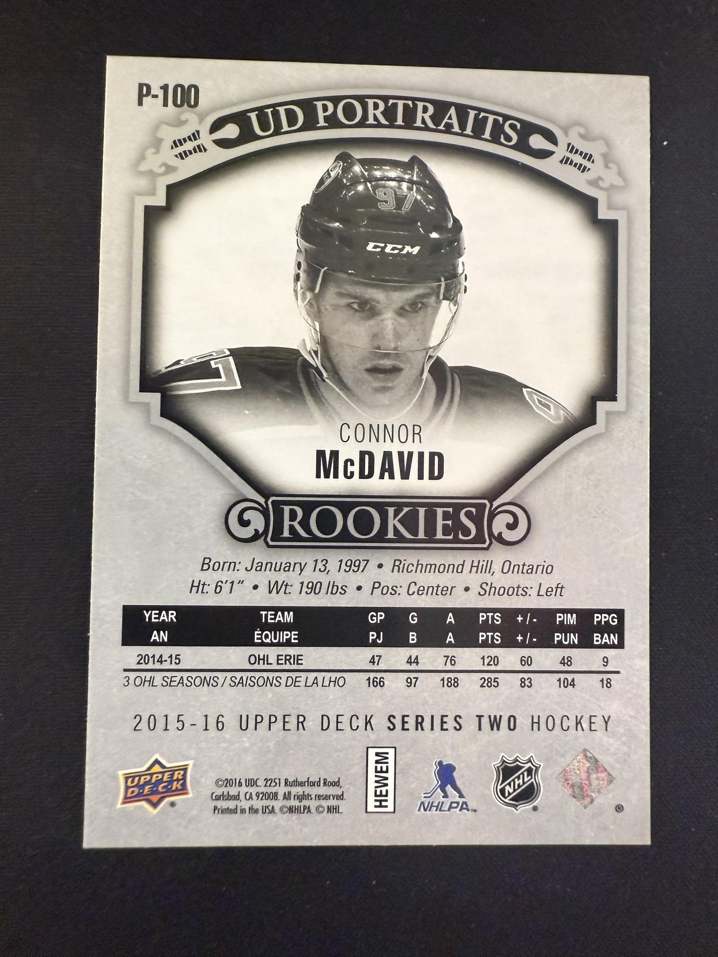 #P-100 Connor McDavid 2015-16 Upper Deck Edmonton Oilers sports UD Portraits