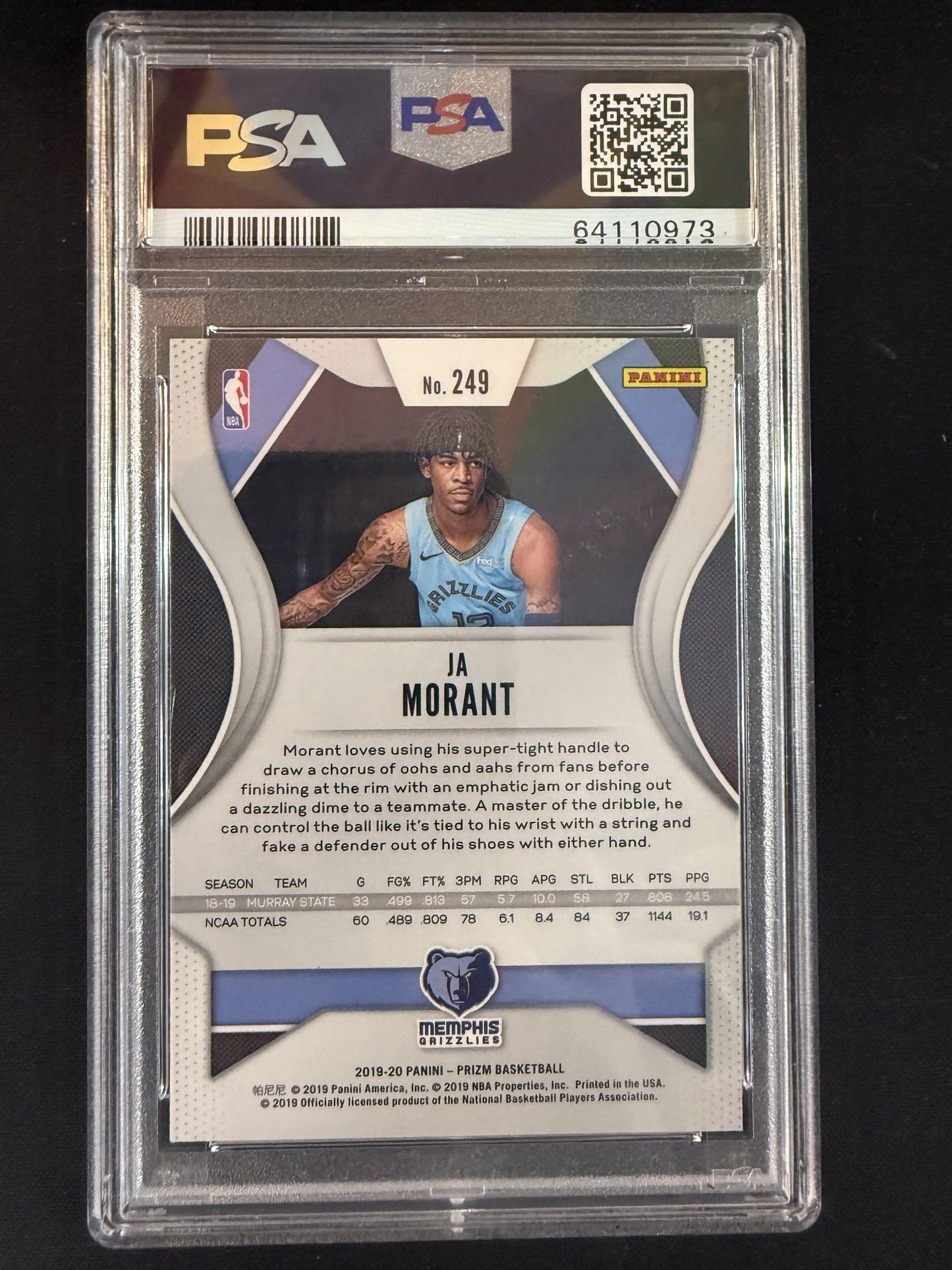 #249 Ja Morant 2019-20 Panini Prizm RC Rookie Memphis Grizzlies sports