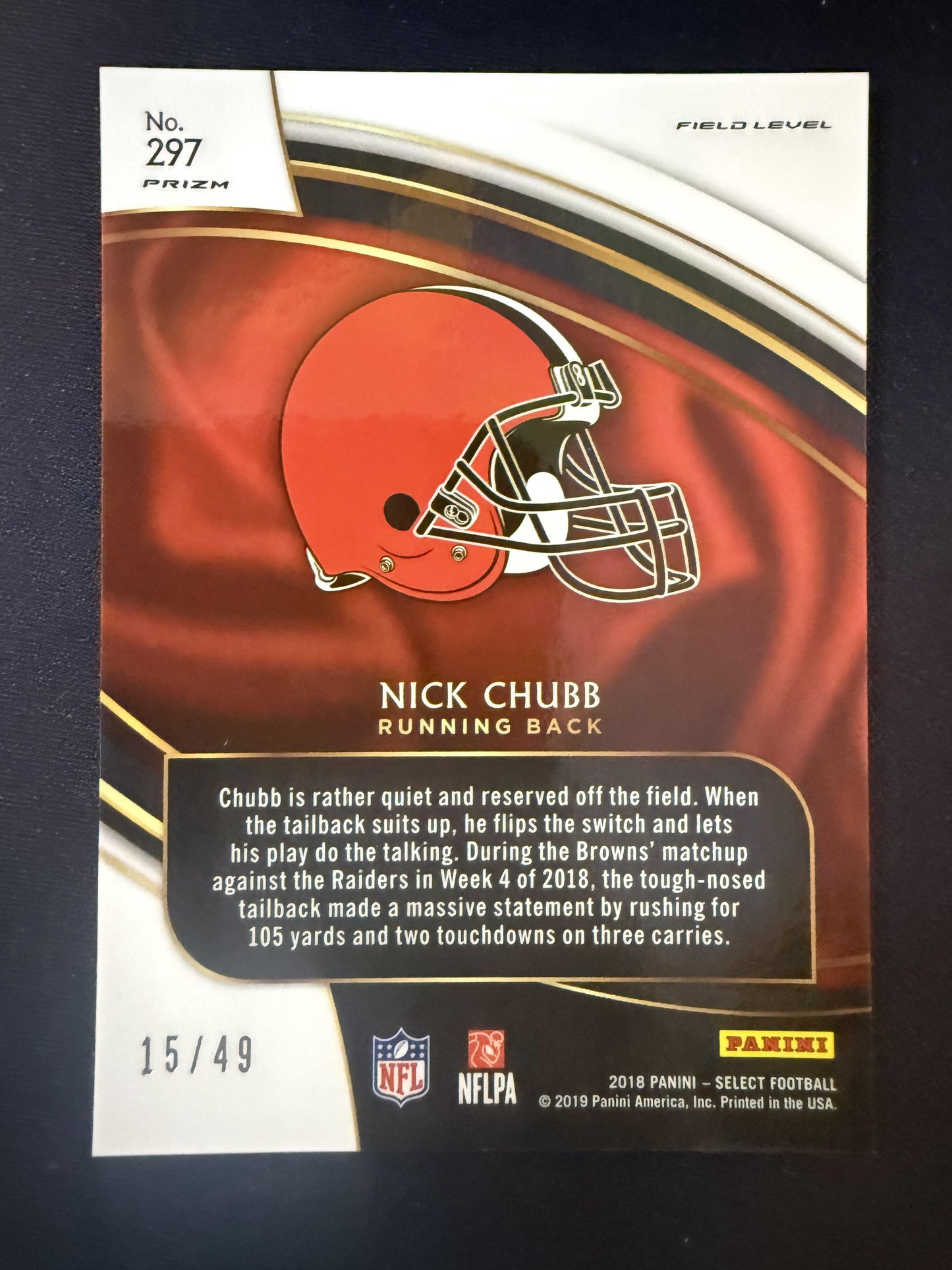 2018 Panini Select #297 Nick Chubb Red Prizm #/49