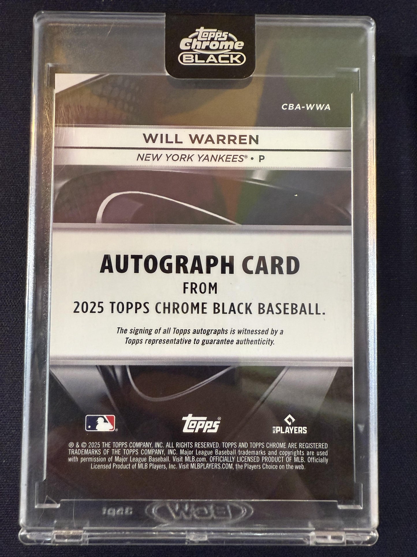 #CBA-WWA Will Warren 2025 Topps Chrome Black /99 Yankees Auto Green Refractors