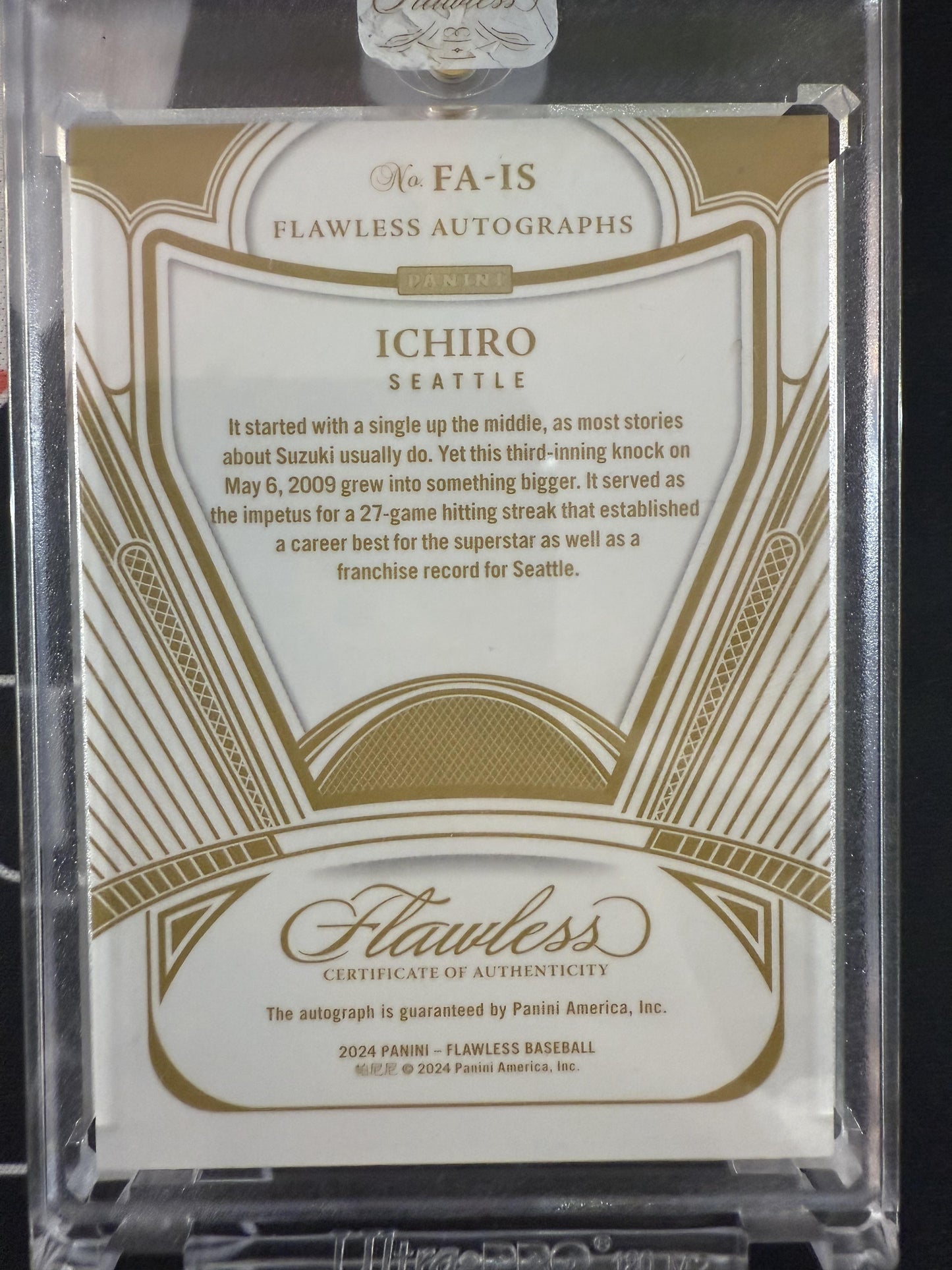 #FA-IS Ichiro 2024 Panini Flawless SN,AU Auto /15 Mariners Flawless Auto