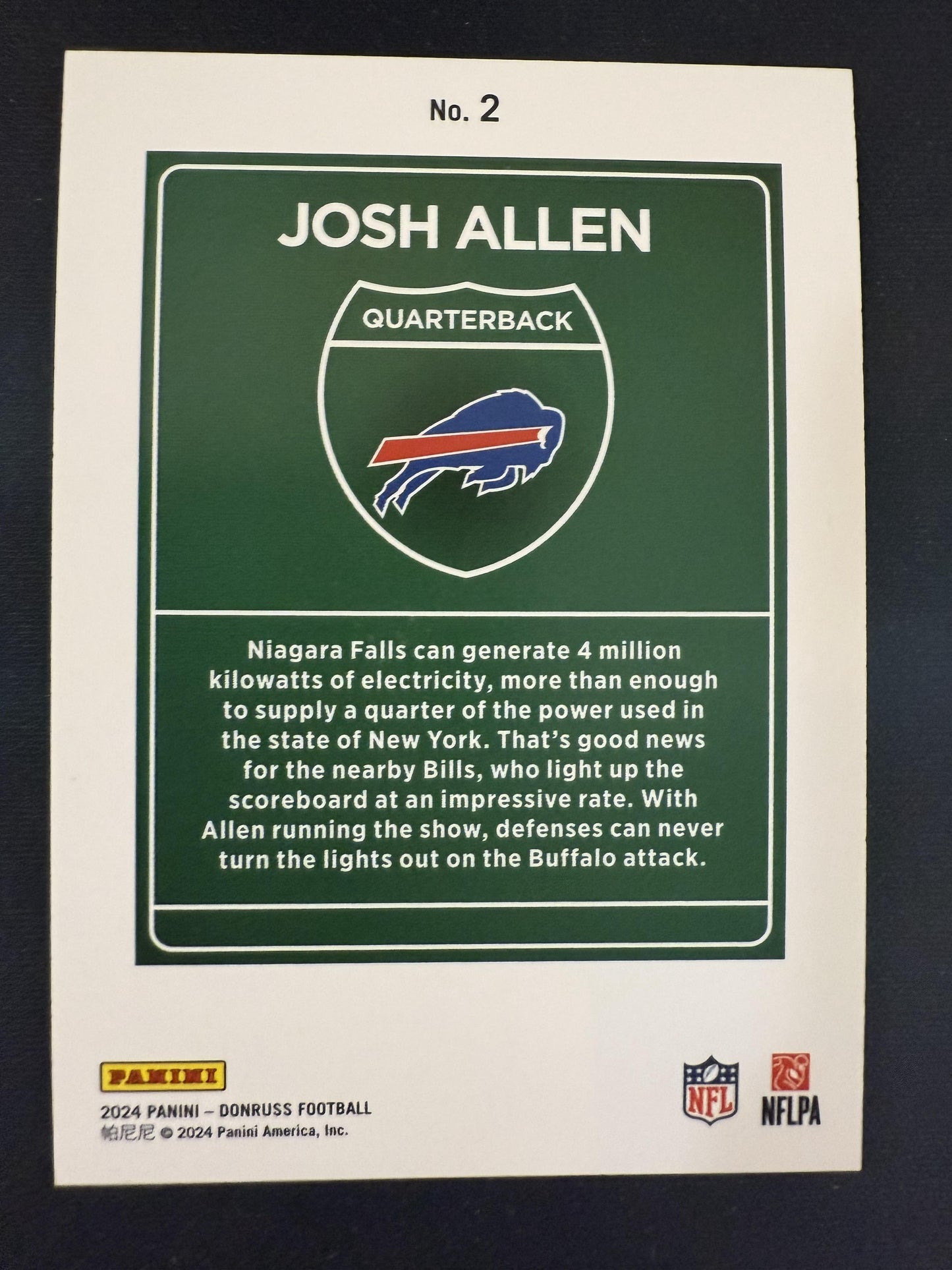 #2 Josh Allen 2024 Donruss Buffalo Bills sports Downtown