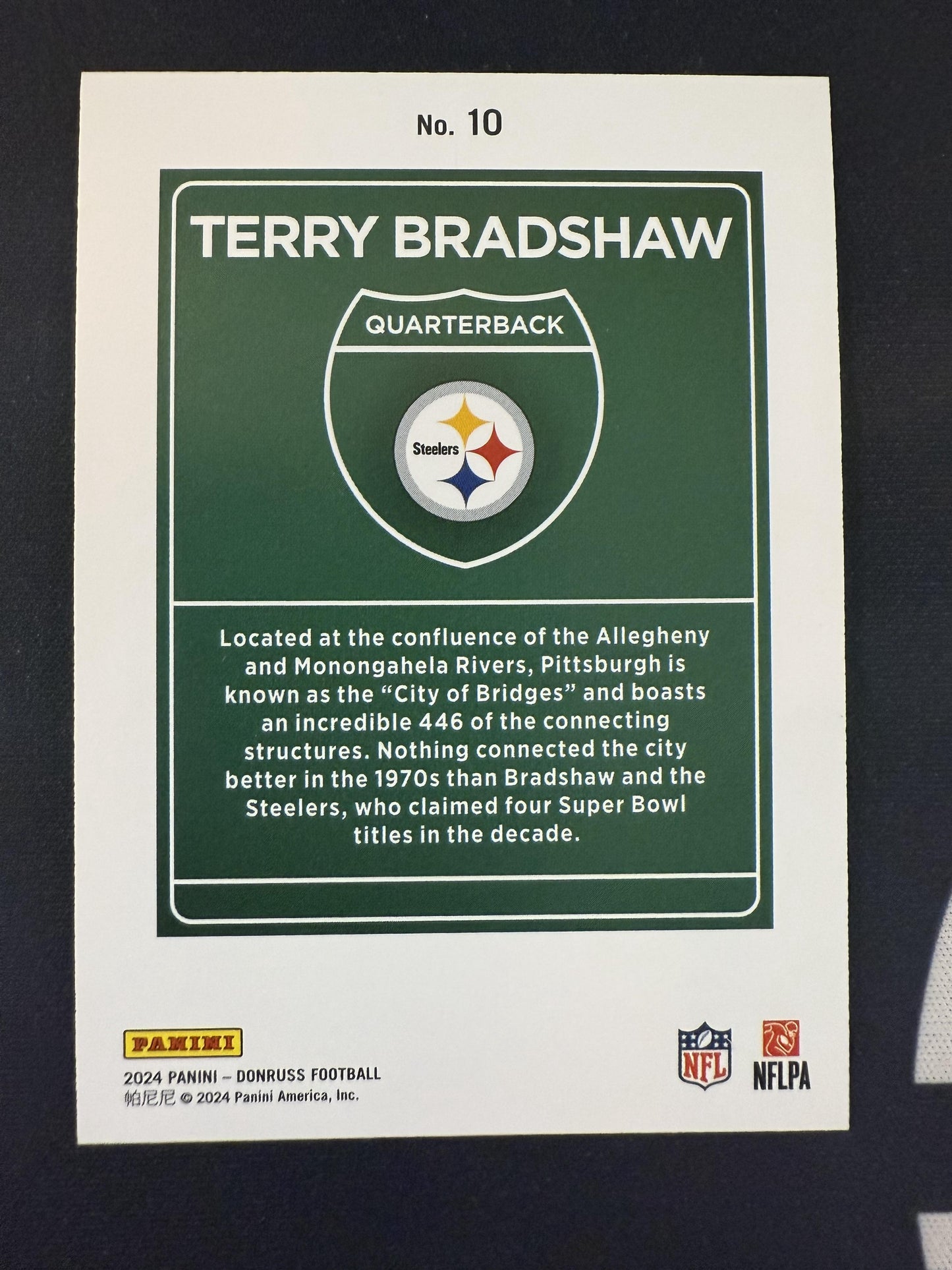 #10 Terry Bradshaw 2024 Donruss Pittsburgh Steelers sports Downtown