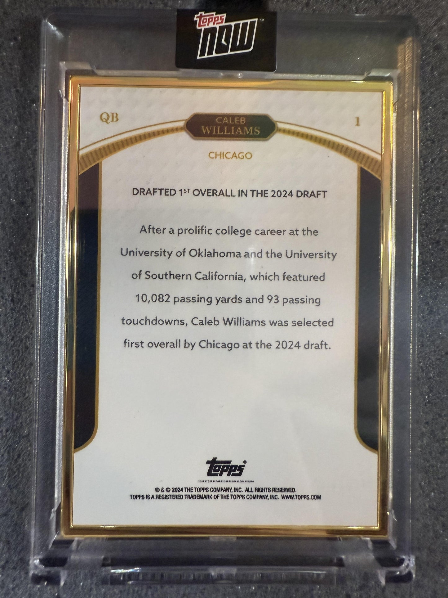 #1 CALEB WILLIAMS 2024 TOPPS NOW GREEN /99 CHICAGO BEARS sports ROOKIE CAMPAIGN