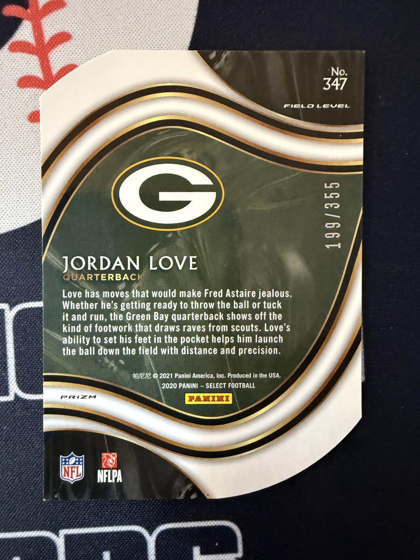 #347 Jordan Love 2020 Panini Select SN,RC Rookie #/355 Packers Copper Die Cut