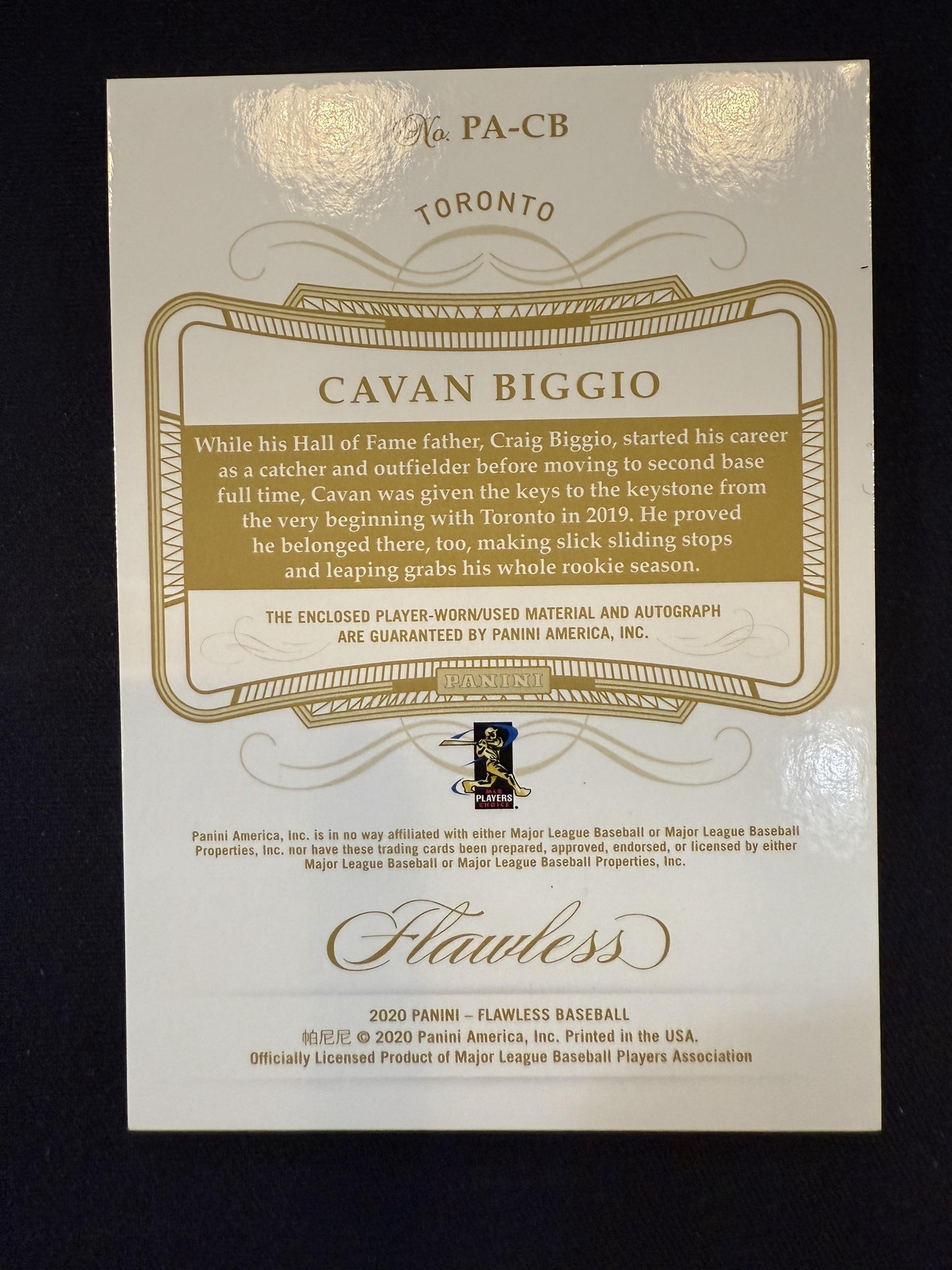 #PA-CB Cavan Biggio 2020 Panini Flawless SN,MEM,AU Auto /25 Blue Jays Patch Auto