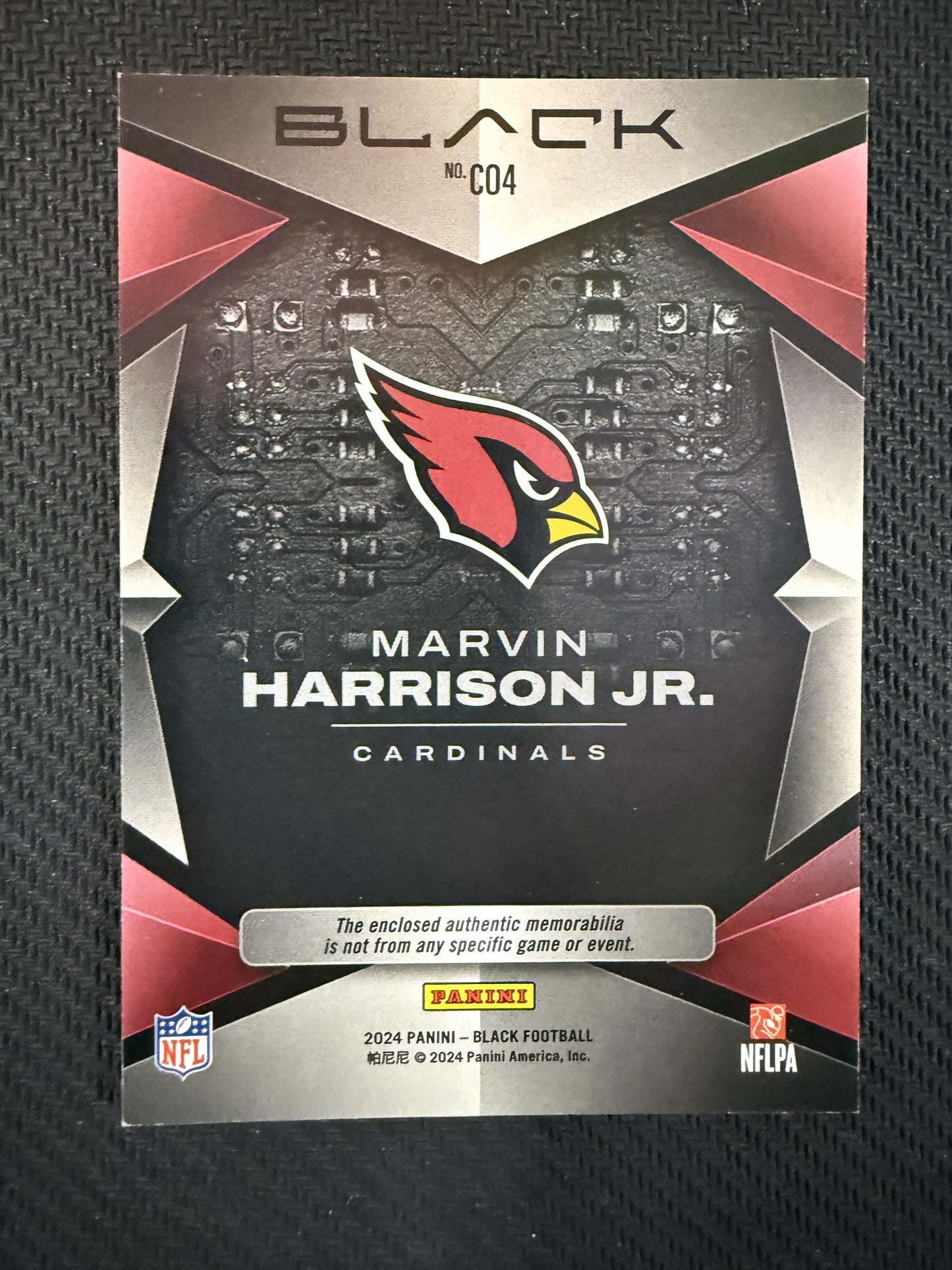 #CO4 Marvin Harrison Jr. 2024 Panini Black /50 Cardinals Components Citrine