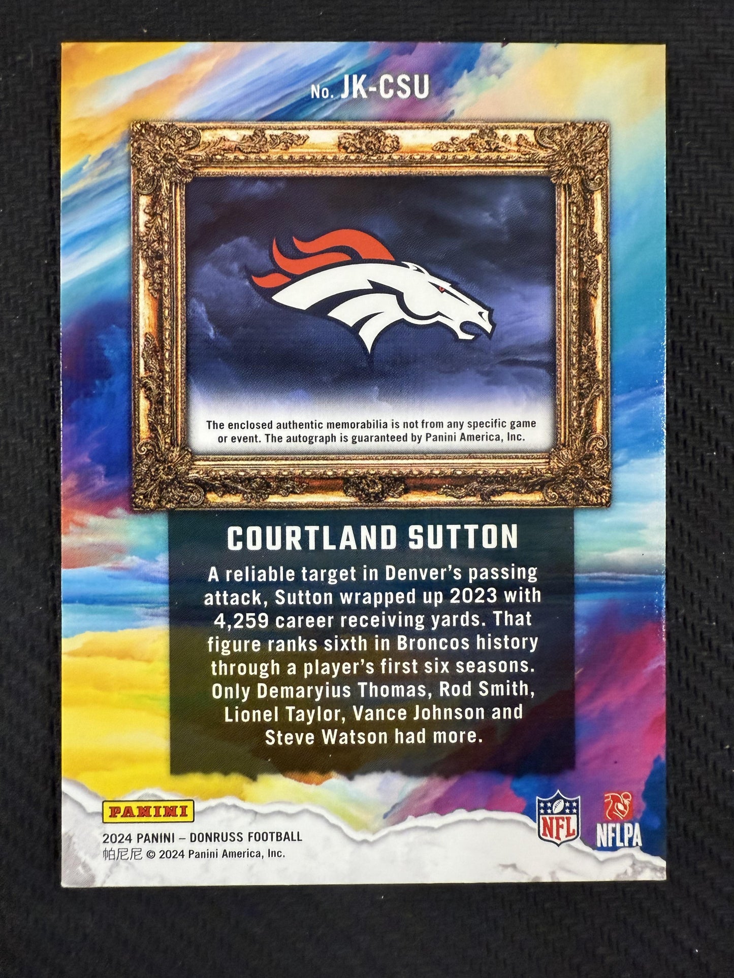 #JK-CSU Courtland Sutton 2024 Donruss /10 Broncos Jersey Kings Autographs