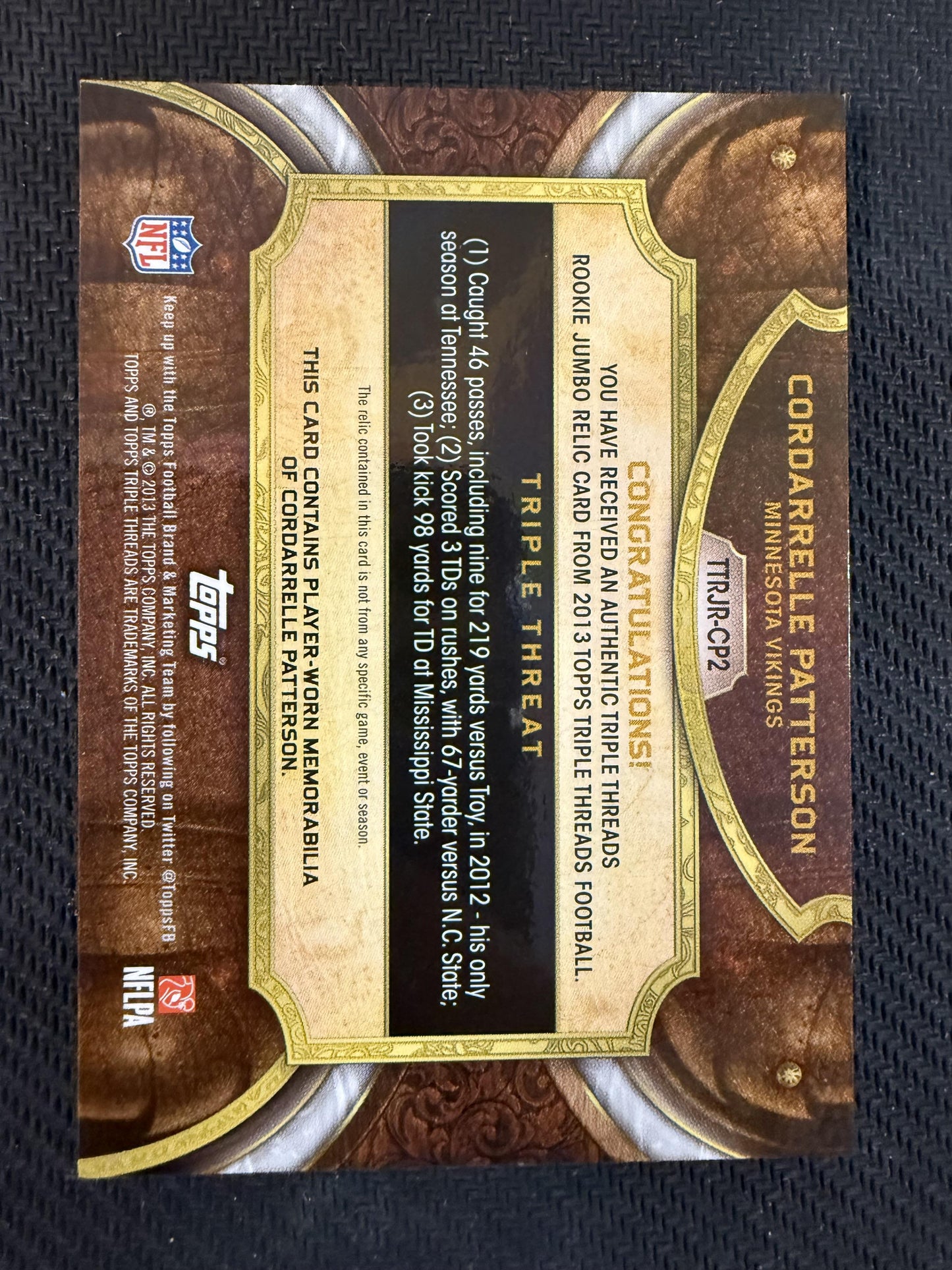 #TTRJR-CP2 Cordarrelle Patterson 2013 Topps Triple Threads /10 Vikings Relics