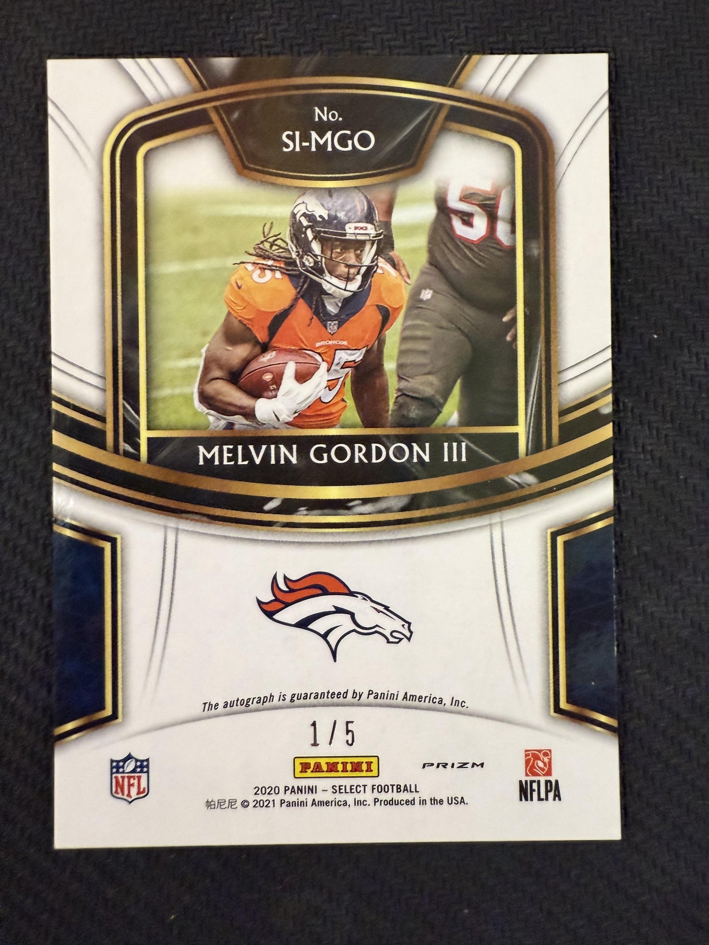 #SI-MGO Melvin Gordon III 2020 Panini Select Auto #/5 Broncos Signatures Green