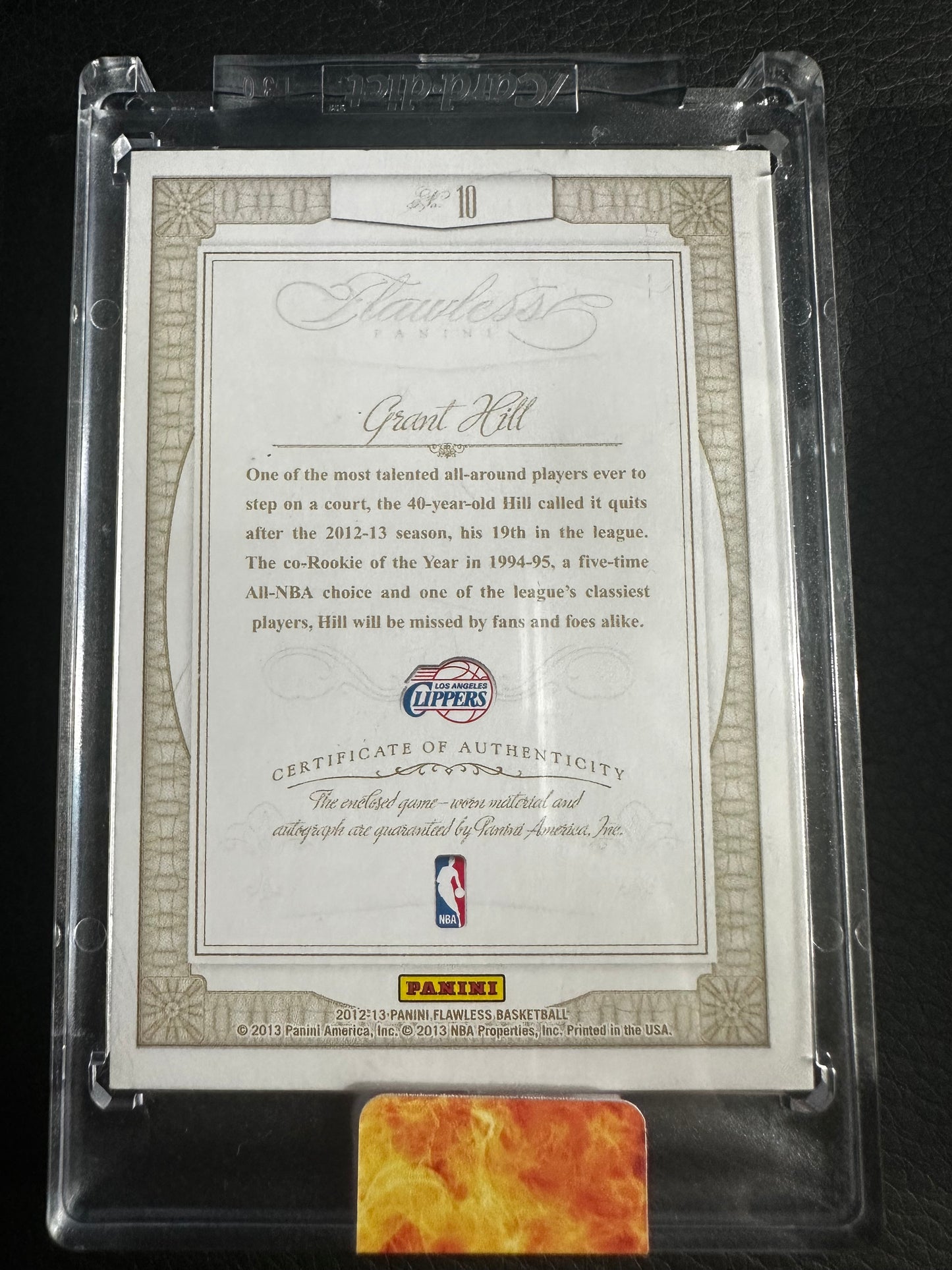 Grant Hill 10 2013 Flawless Greats Patch Autograph 01/20