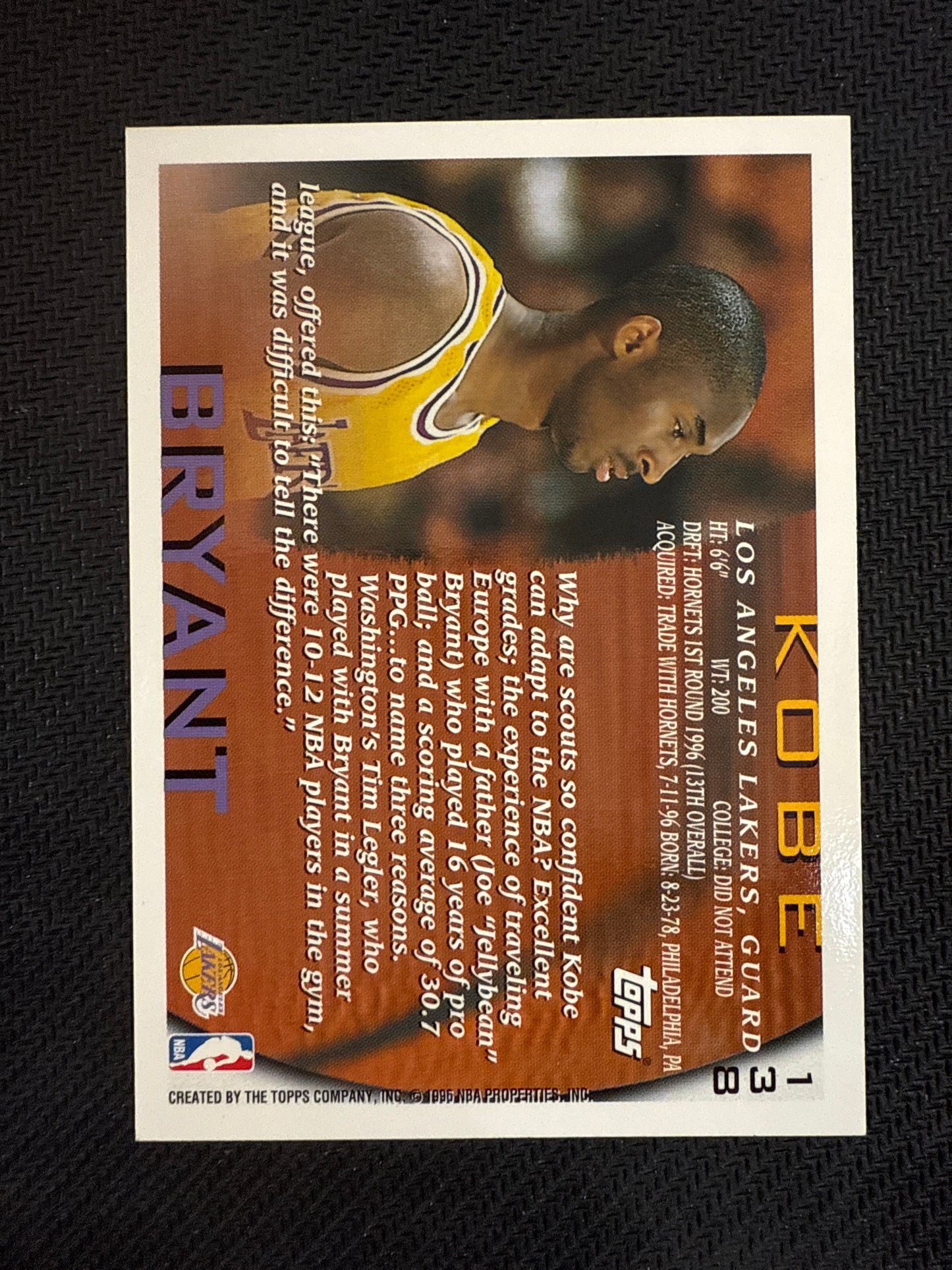 #138 Kobe Bryant 1996 Topps