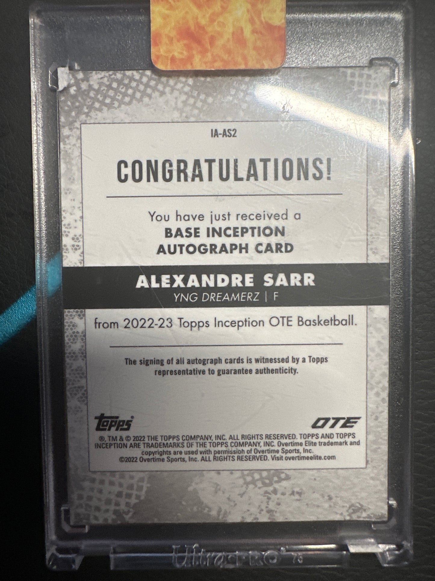 Alexandre Sarr IA-AS2 2022 Topps Inception Red Auto /75