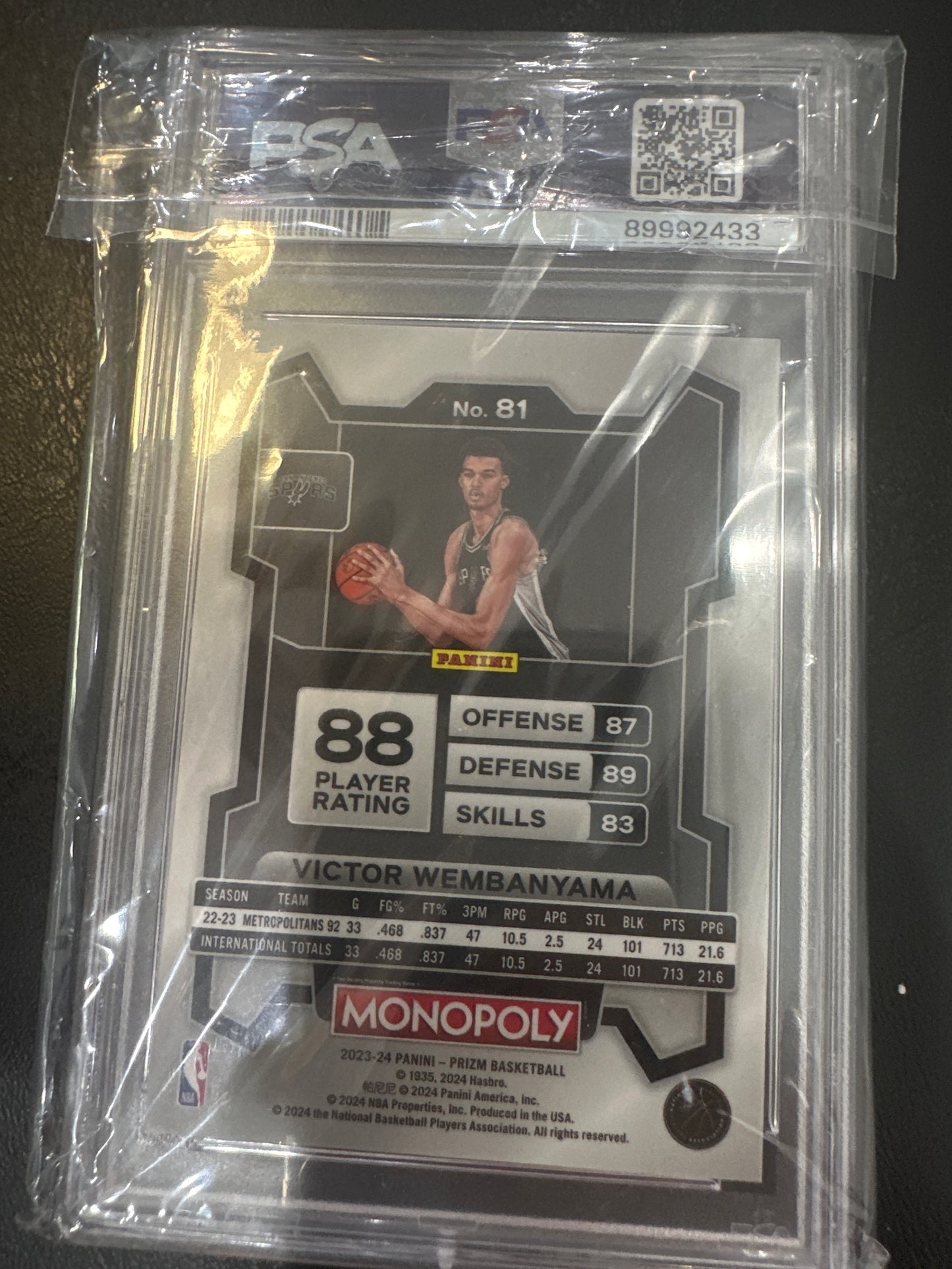 Victor Wembanyama 81 2023 Prizm Monopoly PSA 10