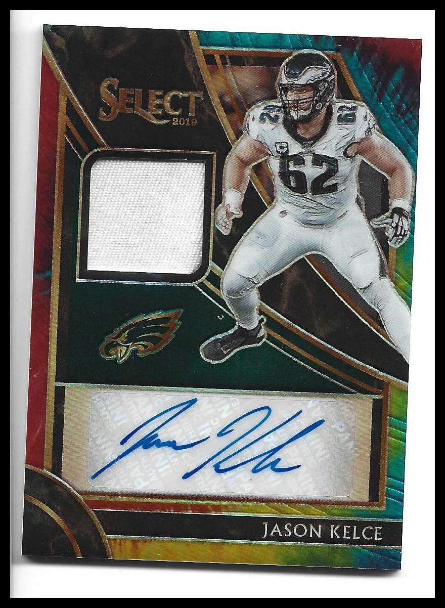 #MP-JK Jason Kelce 2019 Panini Select AU,SN,MEM Auto #/25 Eagles Tie-Dye Prizm