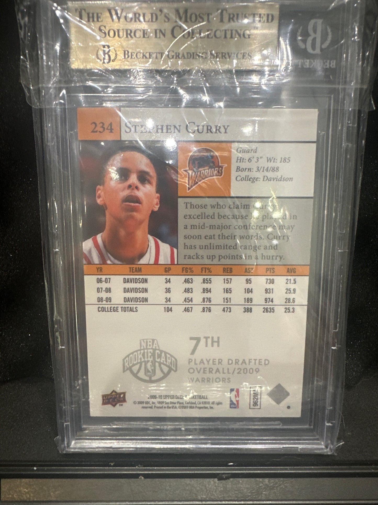Stephen Curry 234 2009 Upper Deck SP BGS 9.5