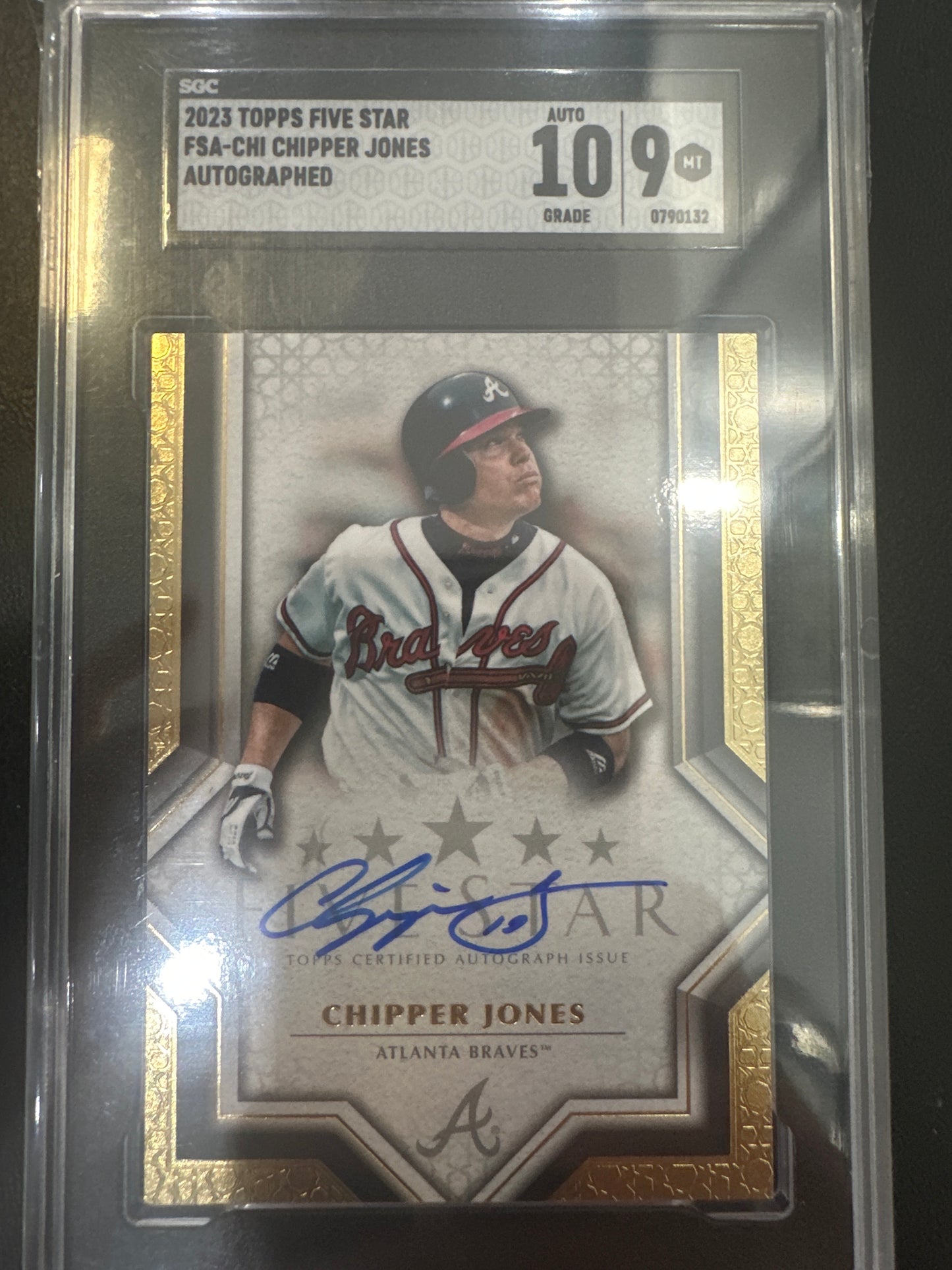 Chipper Jones FSA-CHI 2023 Topps Five Star Autographed SGC 9