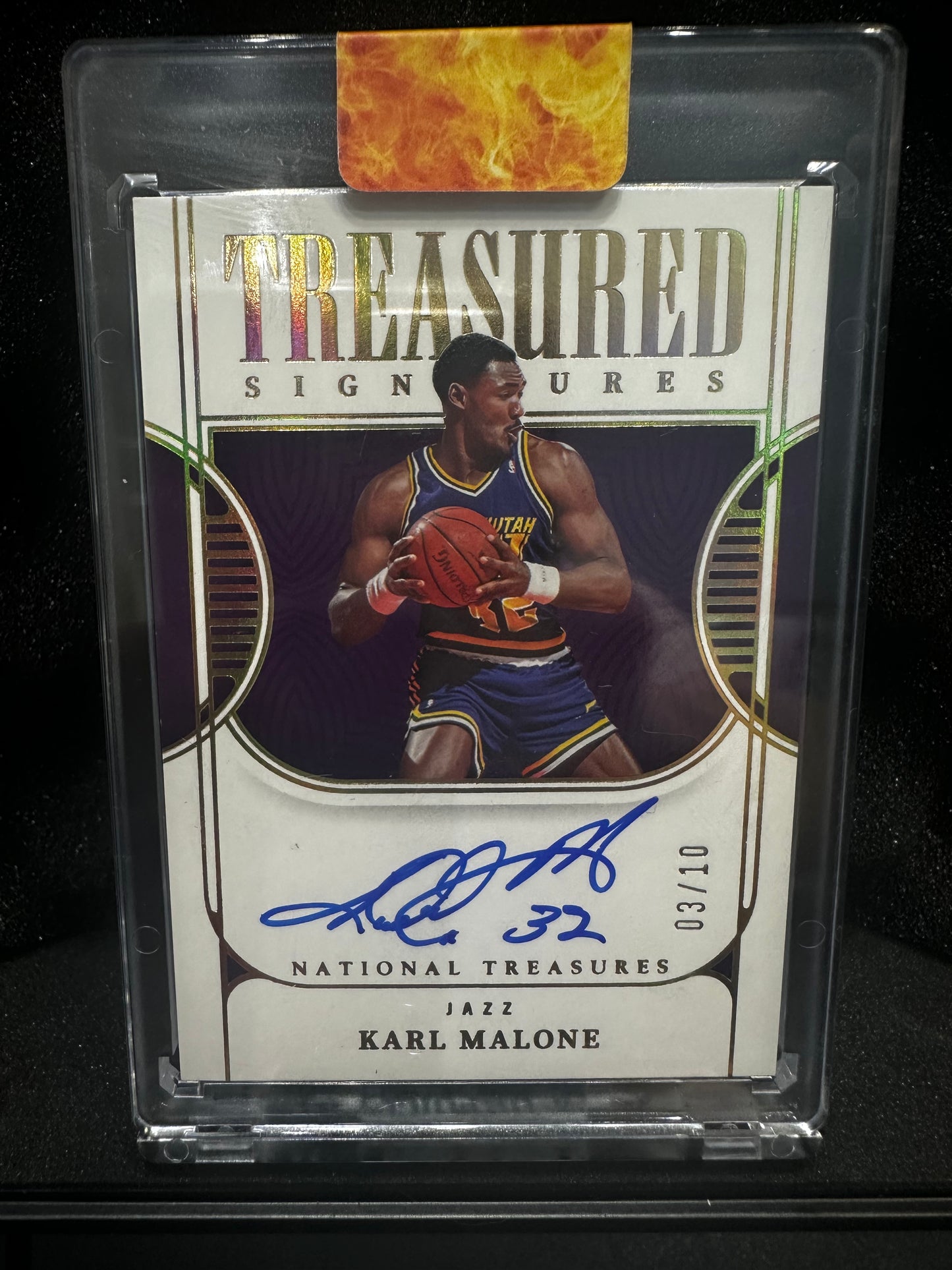 Karl Malone TS-KML 2022 National Treasures Treasured Signatures 03/10 Gold Utah Jazz
