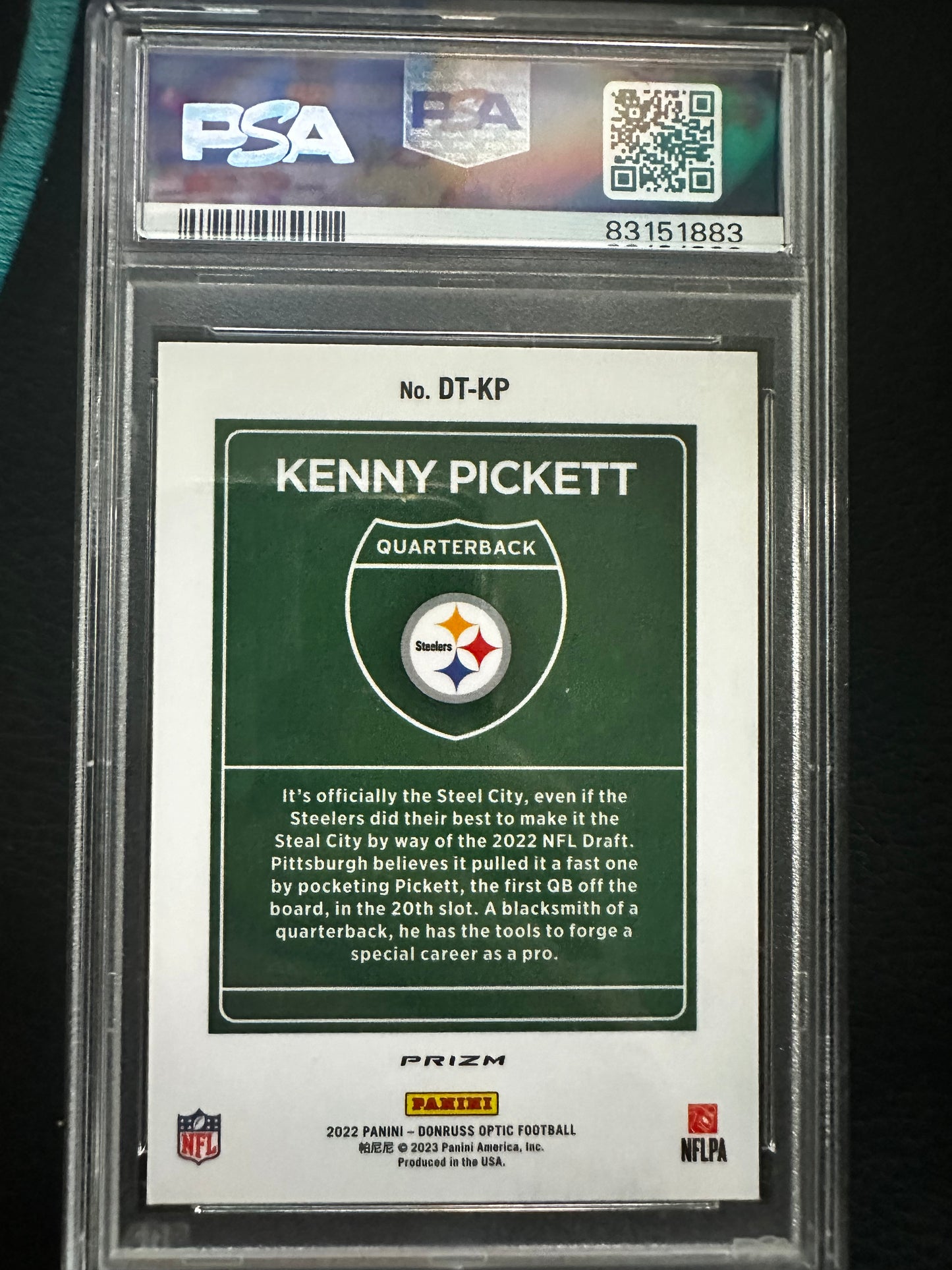 Kenny Pickett DT-KP 2022 Donruss Optic Downtown PSA 9 Pittsburgh Steelers