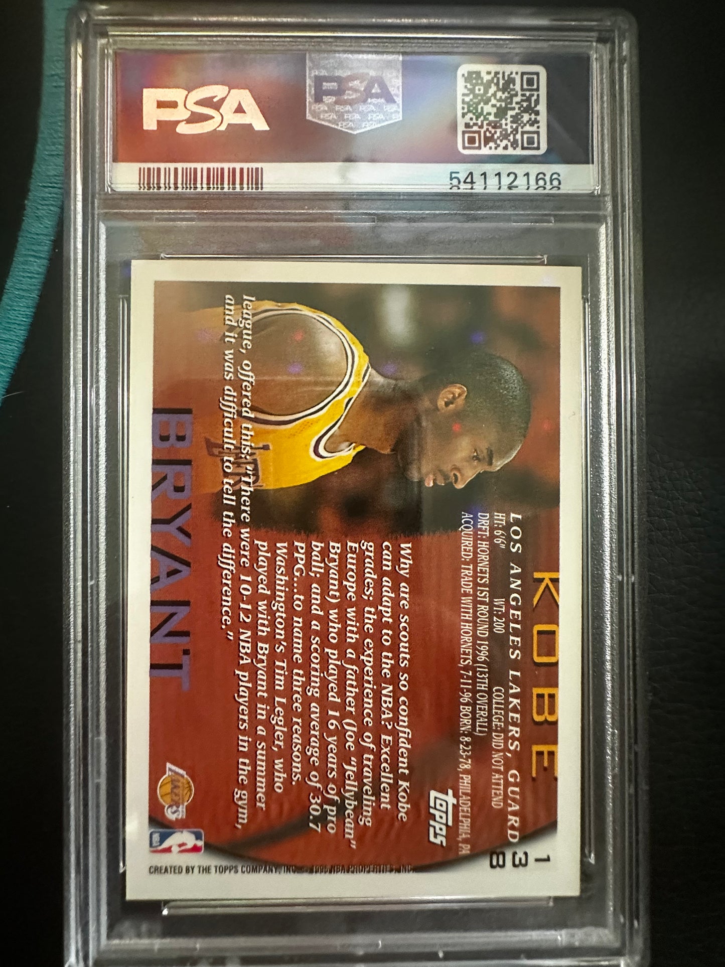Kobe Bryant 138 1996 Topps PSA 8 Los Angeles Lakers