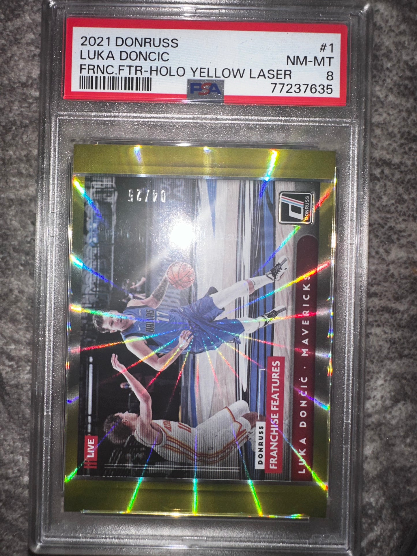 Luka Doncic 1 2021 Donruss Franchise Features Holo Yellow Laser 04/25 PSA 8